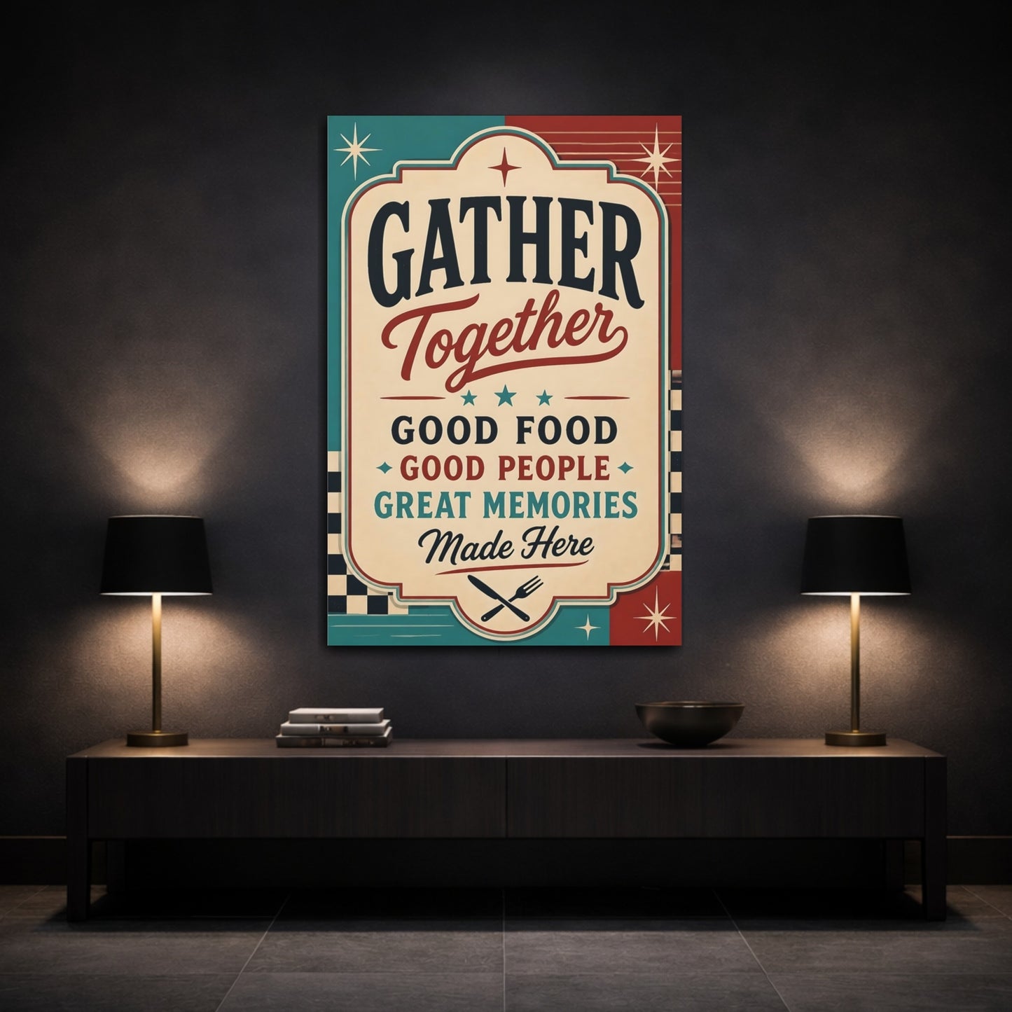 Mockup 3. Gather Together Quotes Sign shown as canvas print