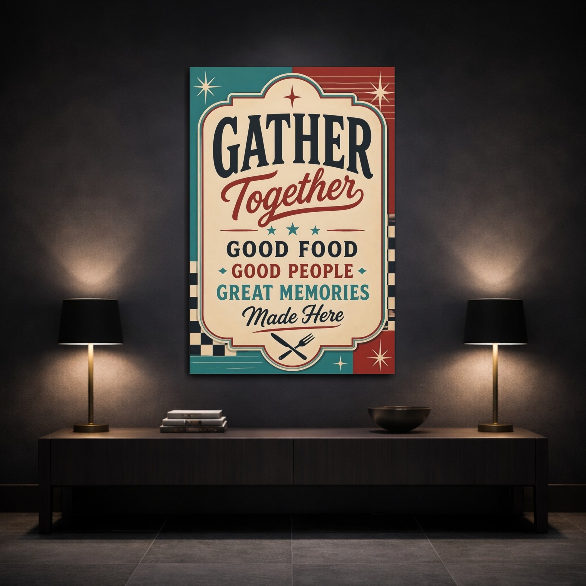Mockup 3. Gather Together Quotes Sign shown as canvas print