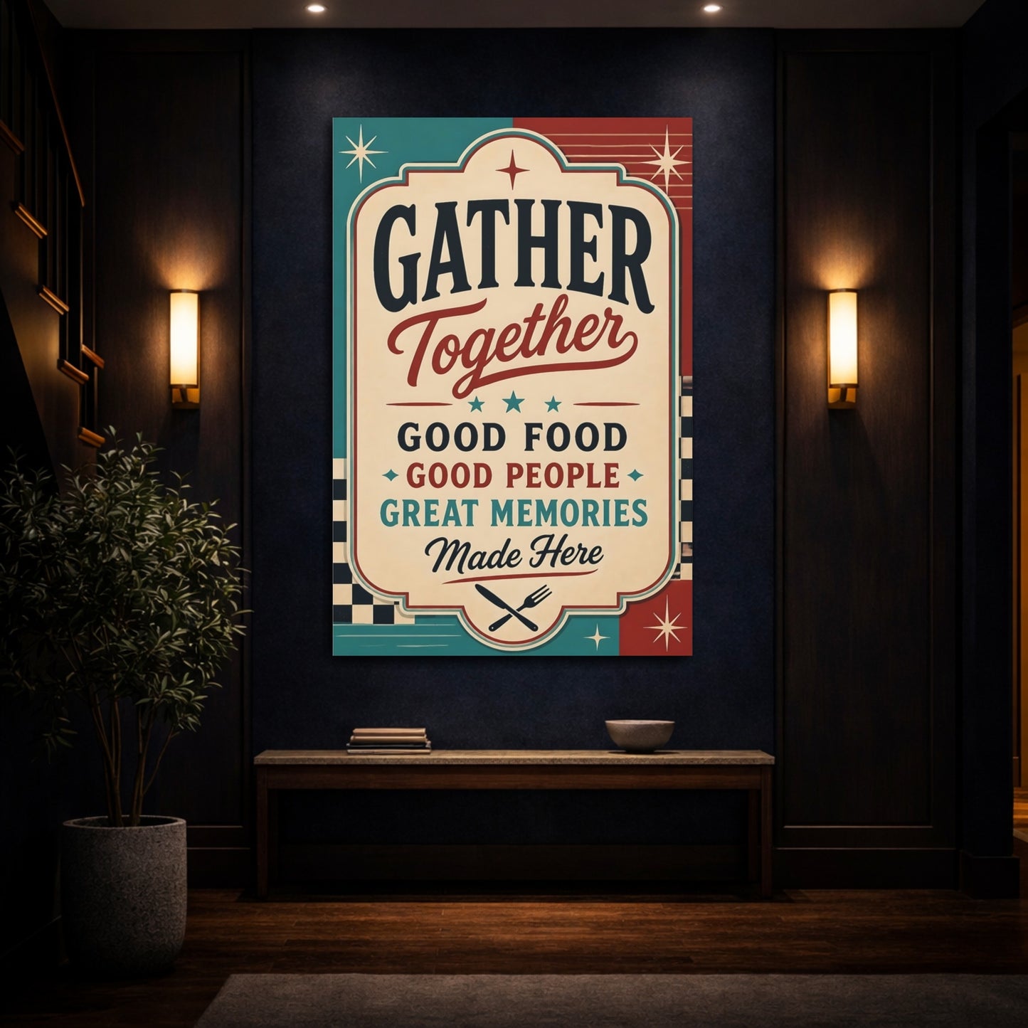 Mockup 4. Gather Together Quotes Sign shown as canvas print