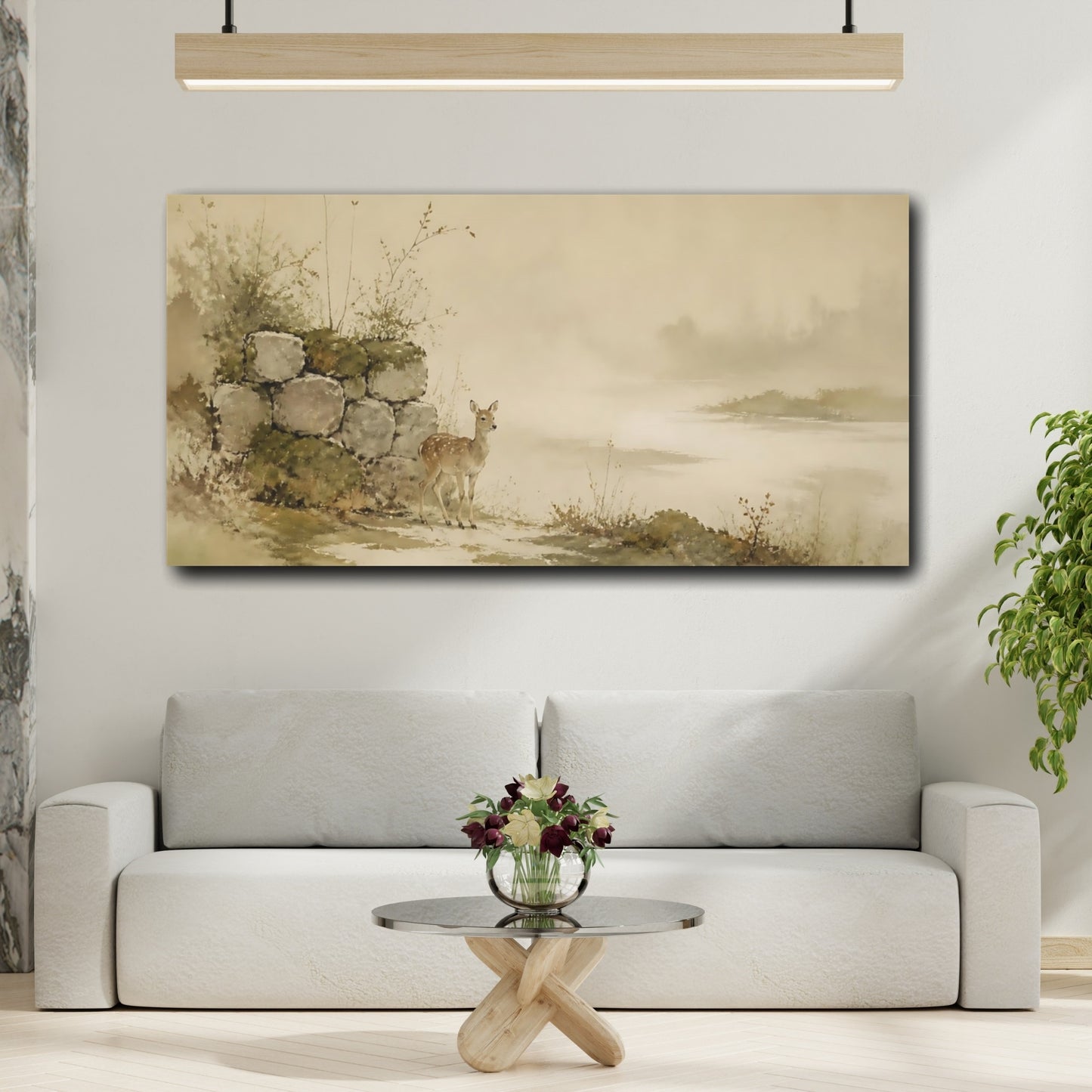 Mockup 2. Gentle Fawn At Stone Wall shown as canvas print