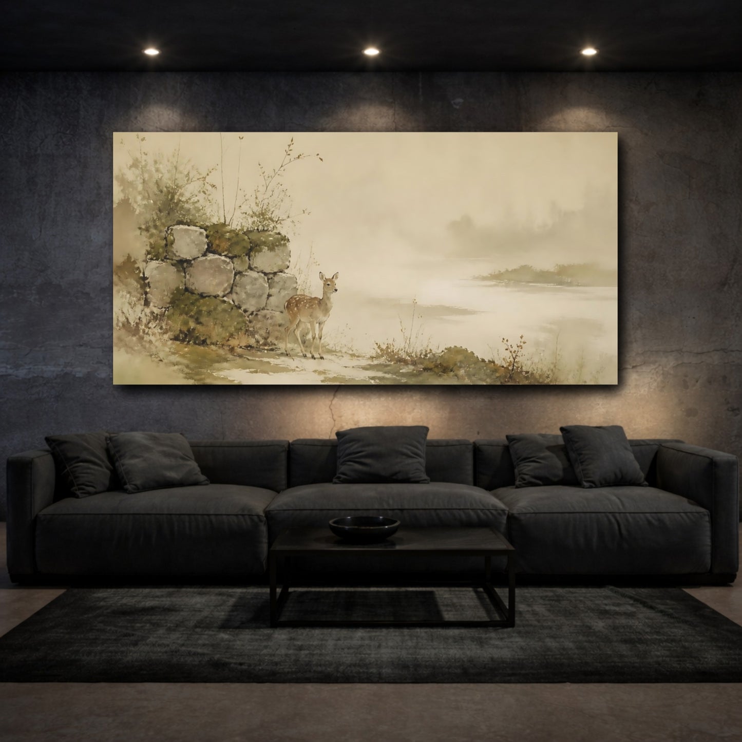 Mockup 3. Gentle Fawn At Stone Wall shown as canvas print