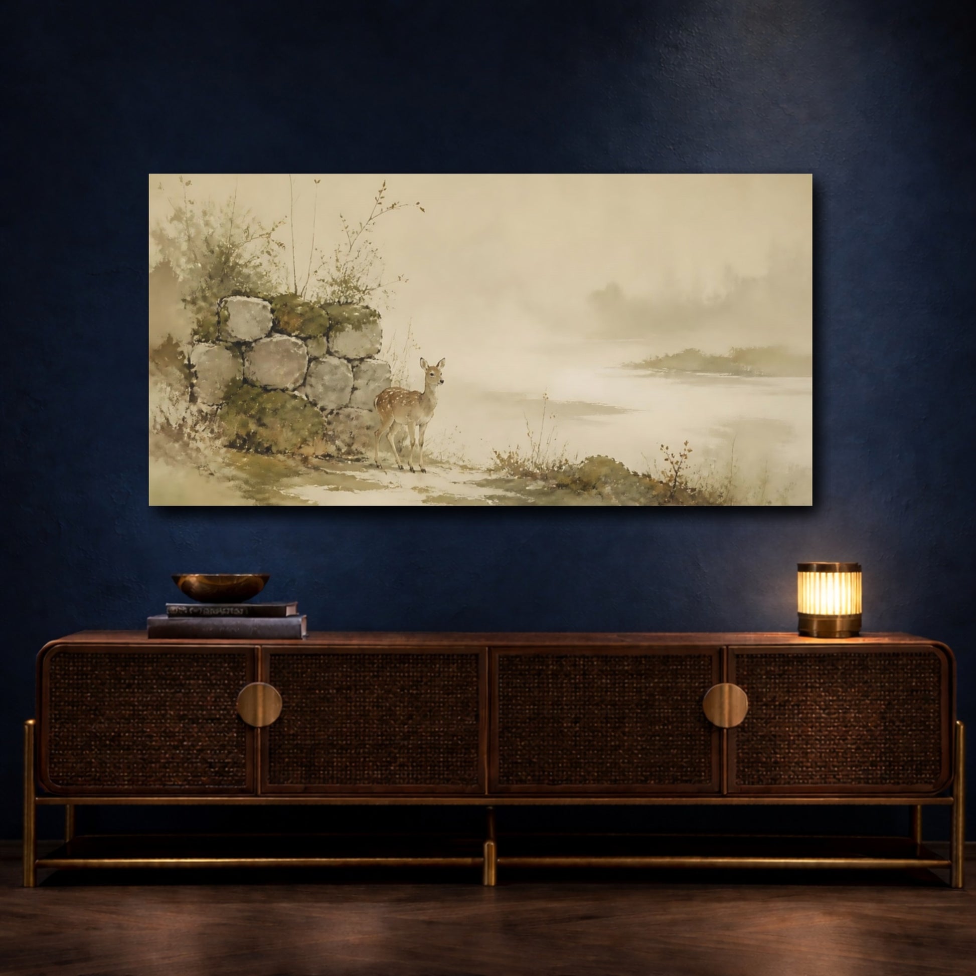 Mockup 4. Gentle Fawn At Stone Wall shown as canvas print