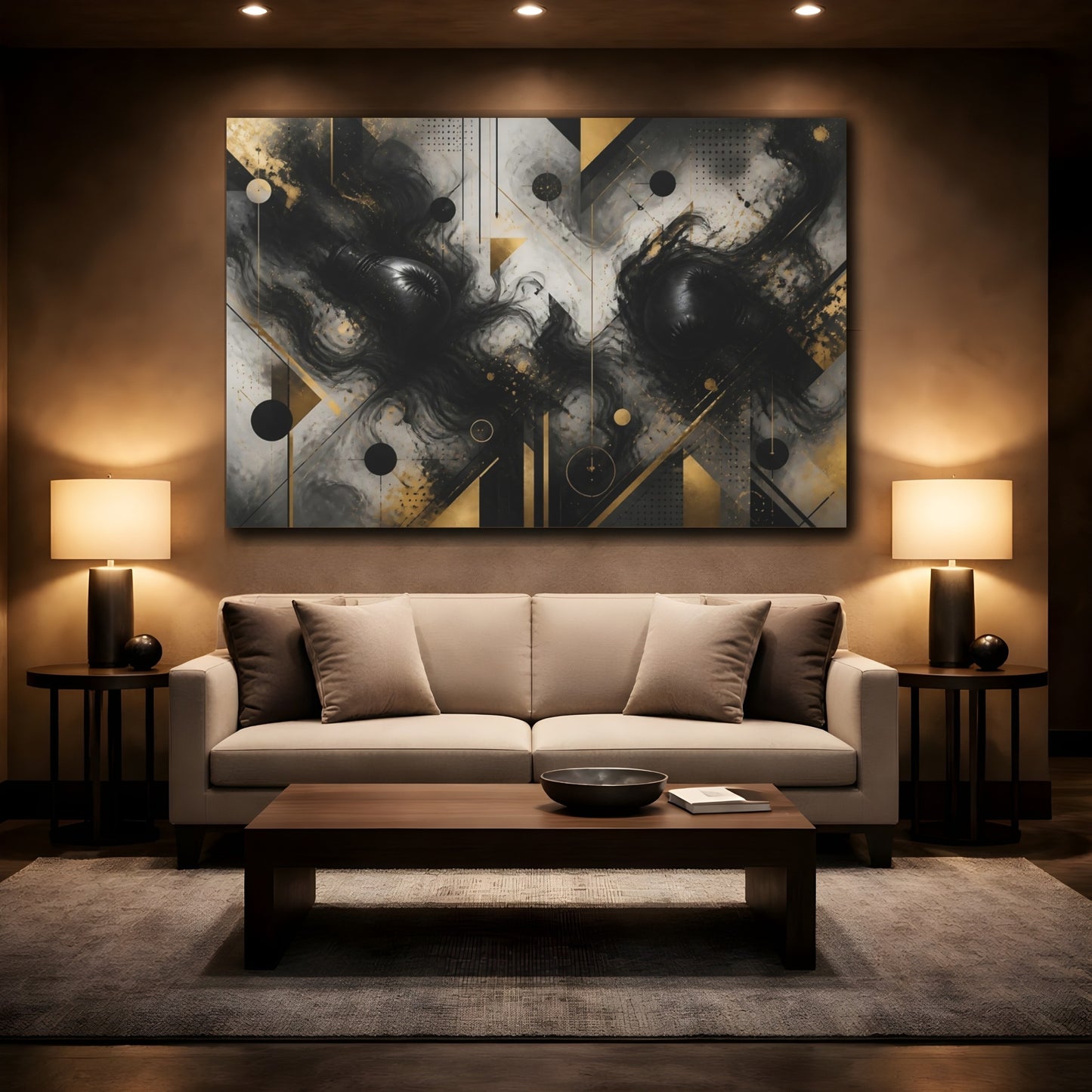 Mockup 2. Geometric Boxing Smoke shown as canvas print