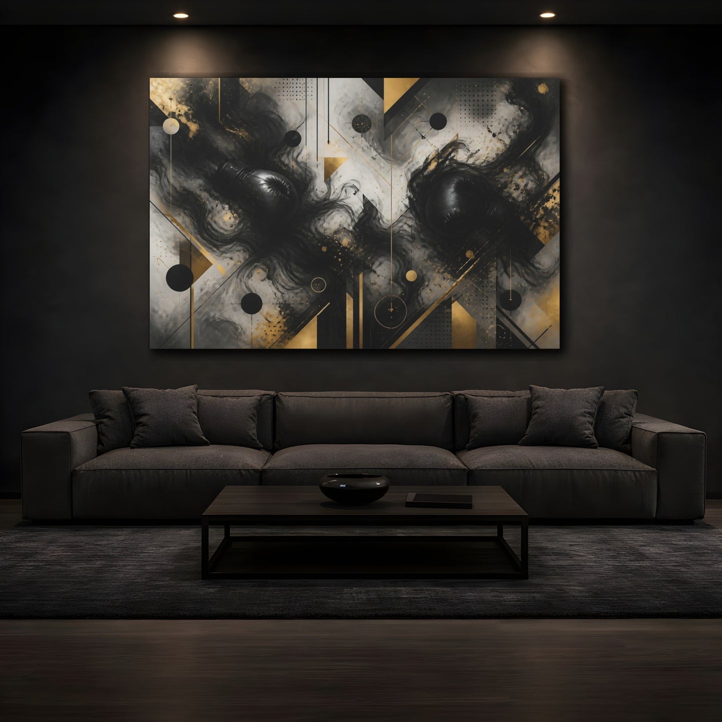 Mockup 3. Geometric Boxing Smoke shown as canvas print