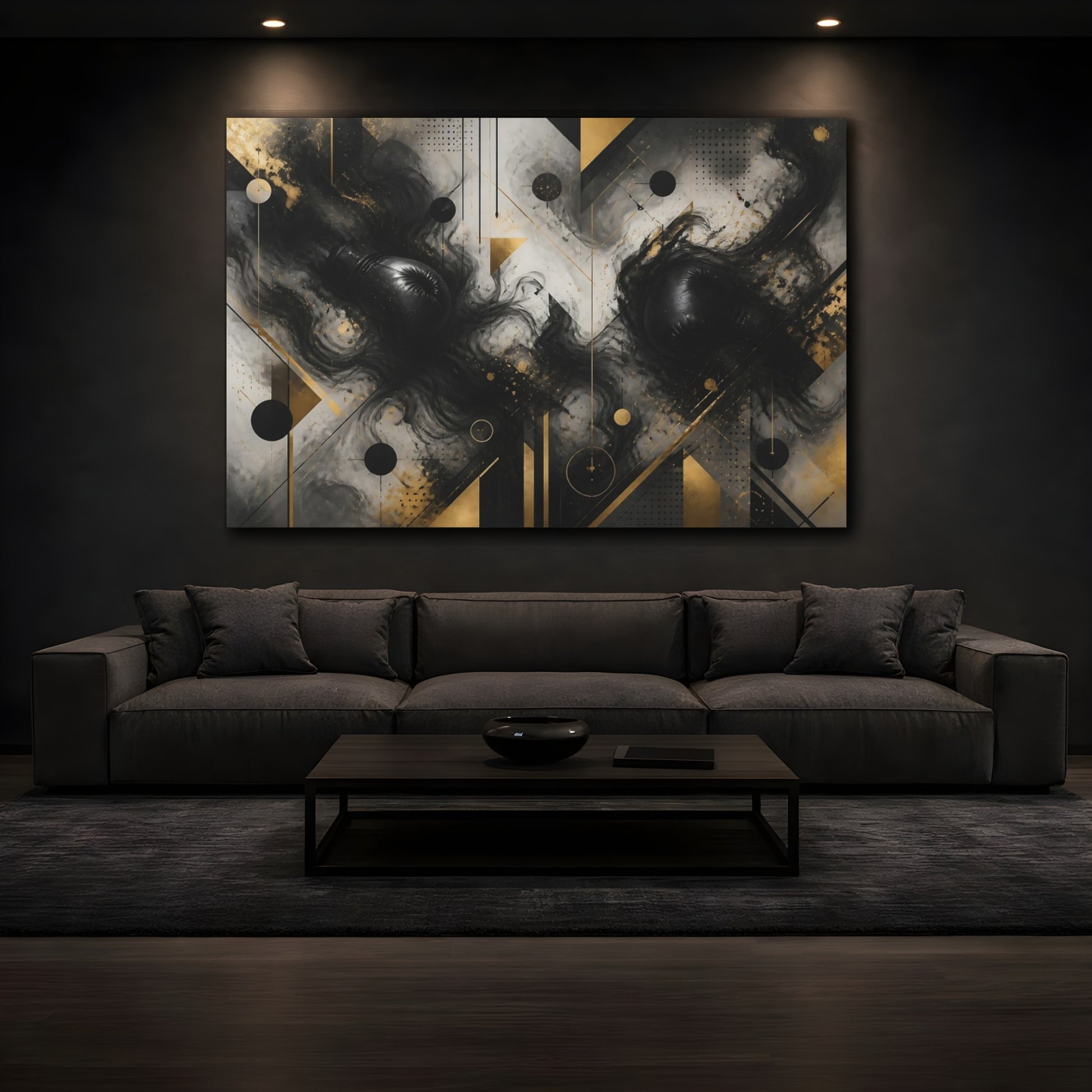 Mockup 3. Geometric Boxing Smoke shown as canvas print