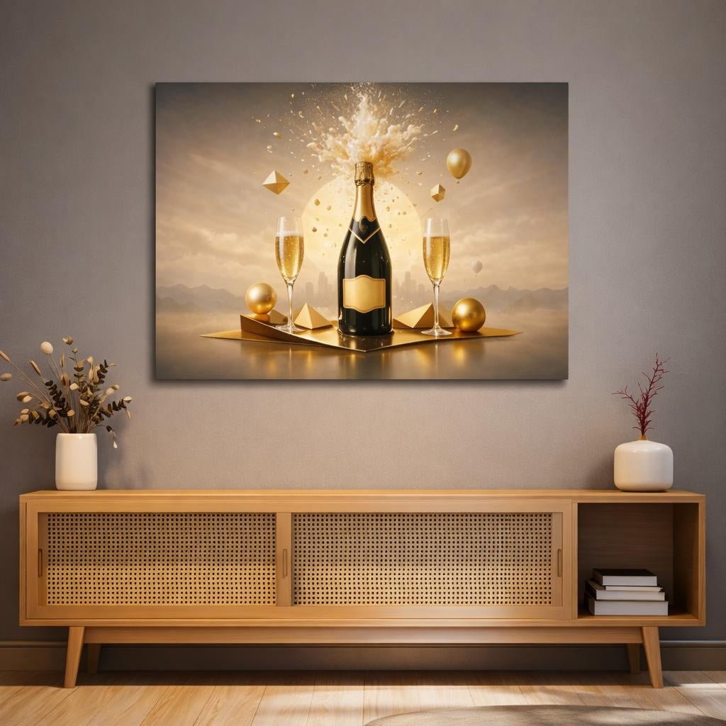 Geometric Champagne Pop Abstract - Canvas Wall Art Print - YesArtYes