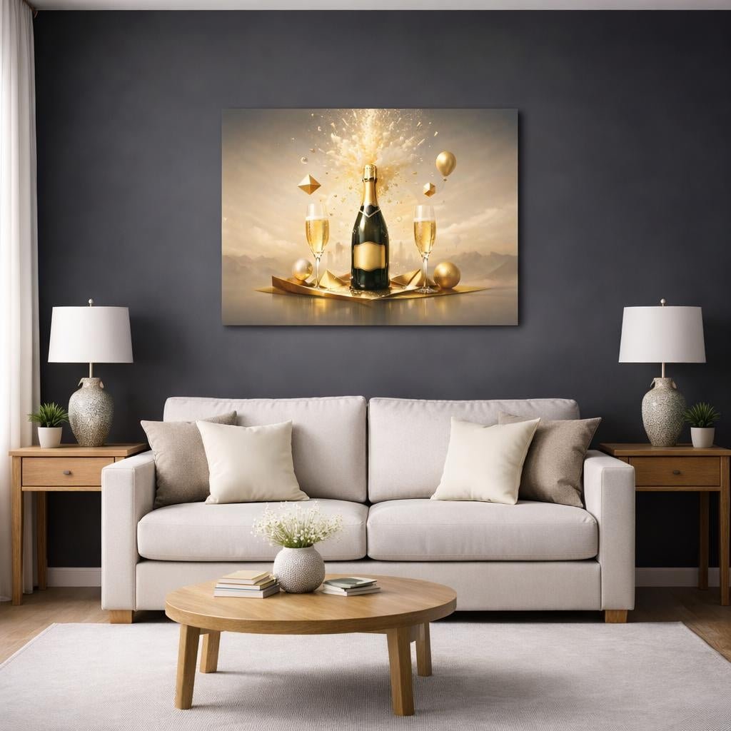 Geometric Champagne Pop Abstract - Canvas Wall Art Print - YesArtYes