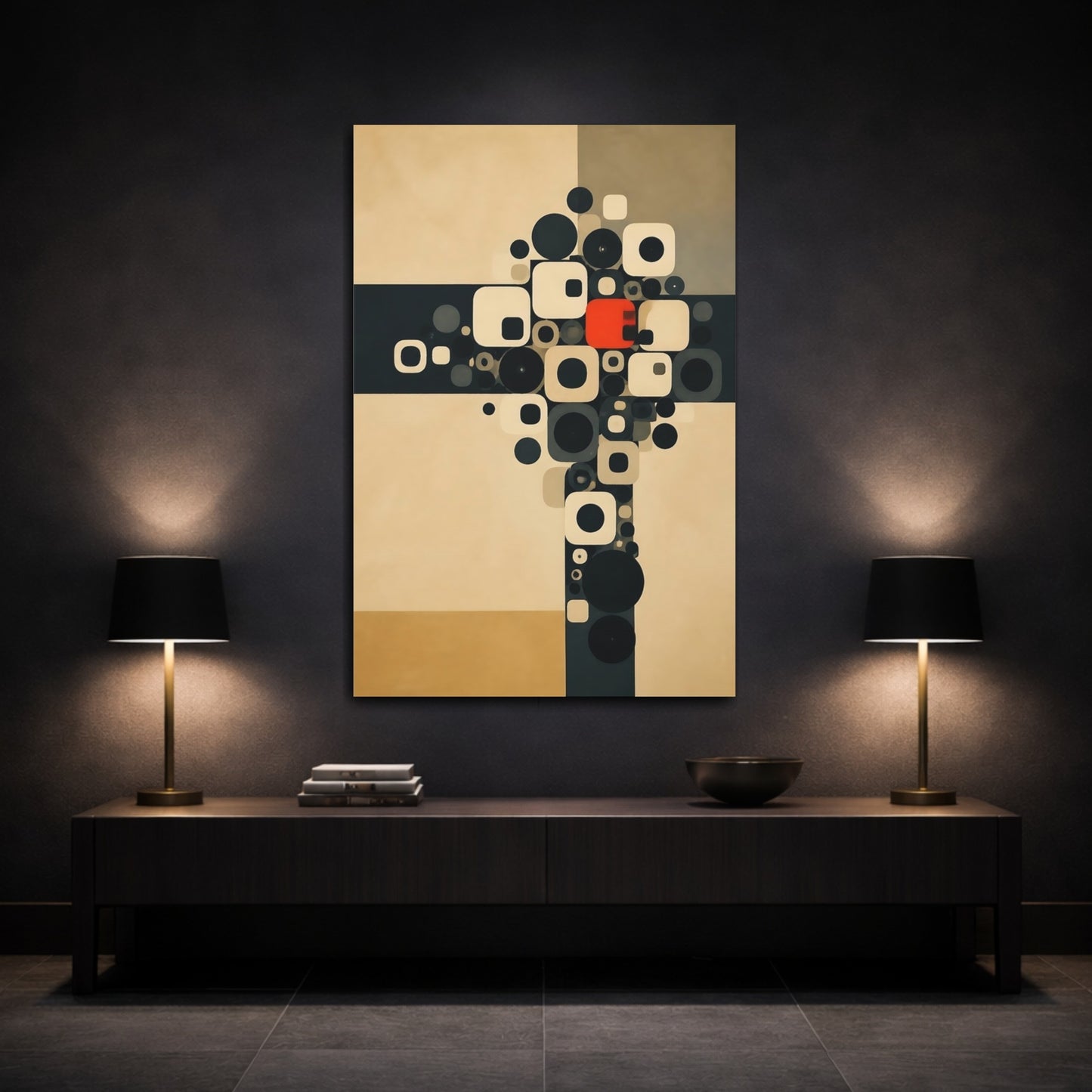 Mockup 3. Geometric Circle Cluster shown as canvas print
