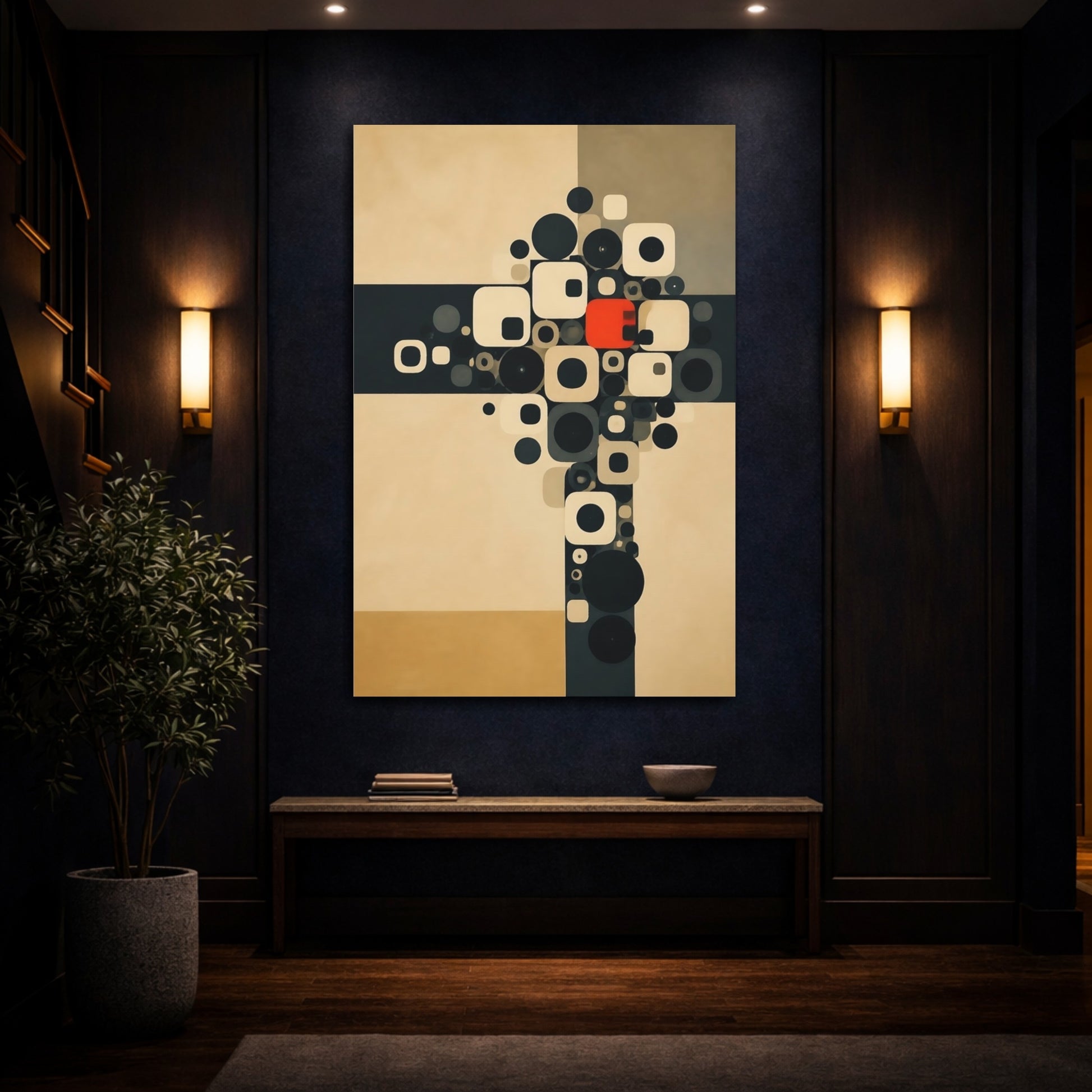 Mockup 4. Geometric Circle Cluster shown as canvas print
