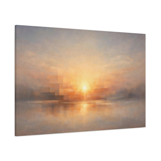 Main Mockup. Geometric Dawn Light Emerging Scene shown as stretched canvas wall art