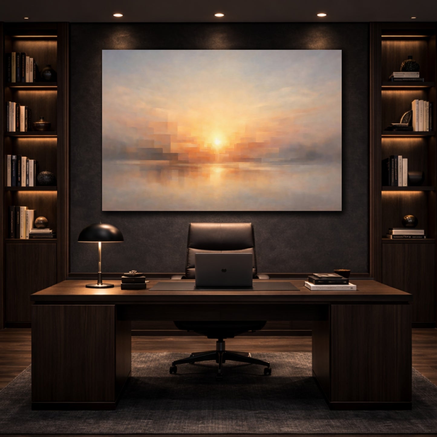 Mockup 4. Geometric Dawn Light Emerging Scene shown as stretched canvas wall art