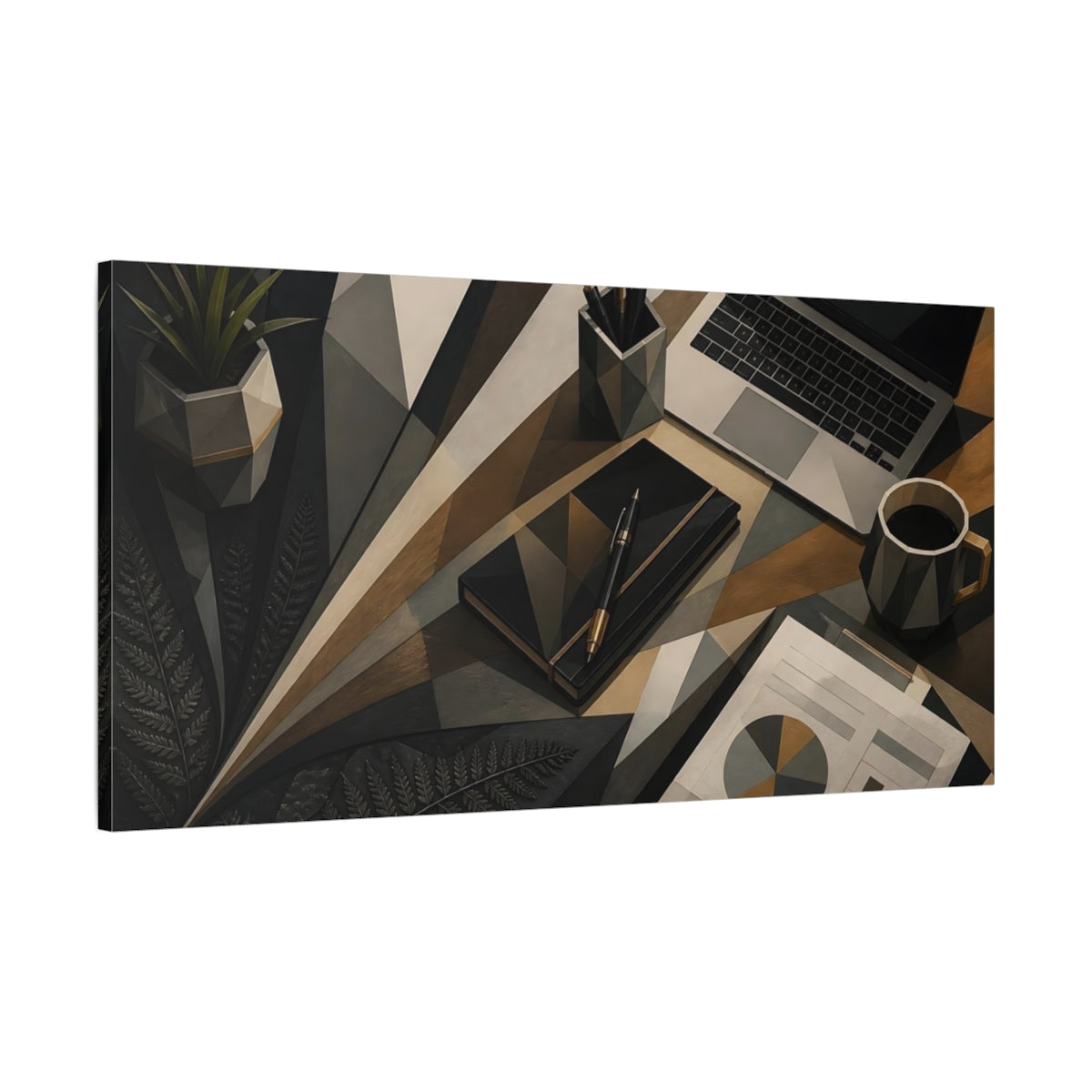Main Mockup. Geometric Desk Workspace shown as canvas print