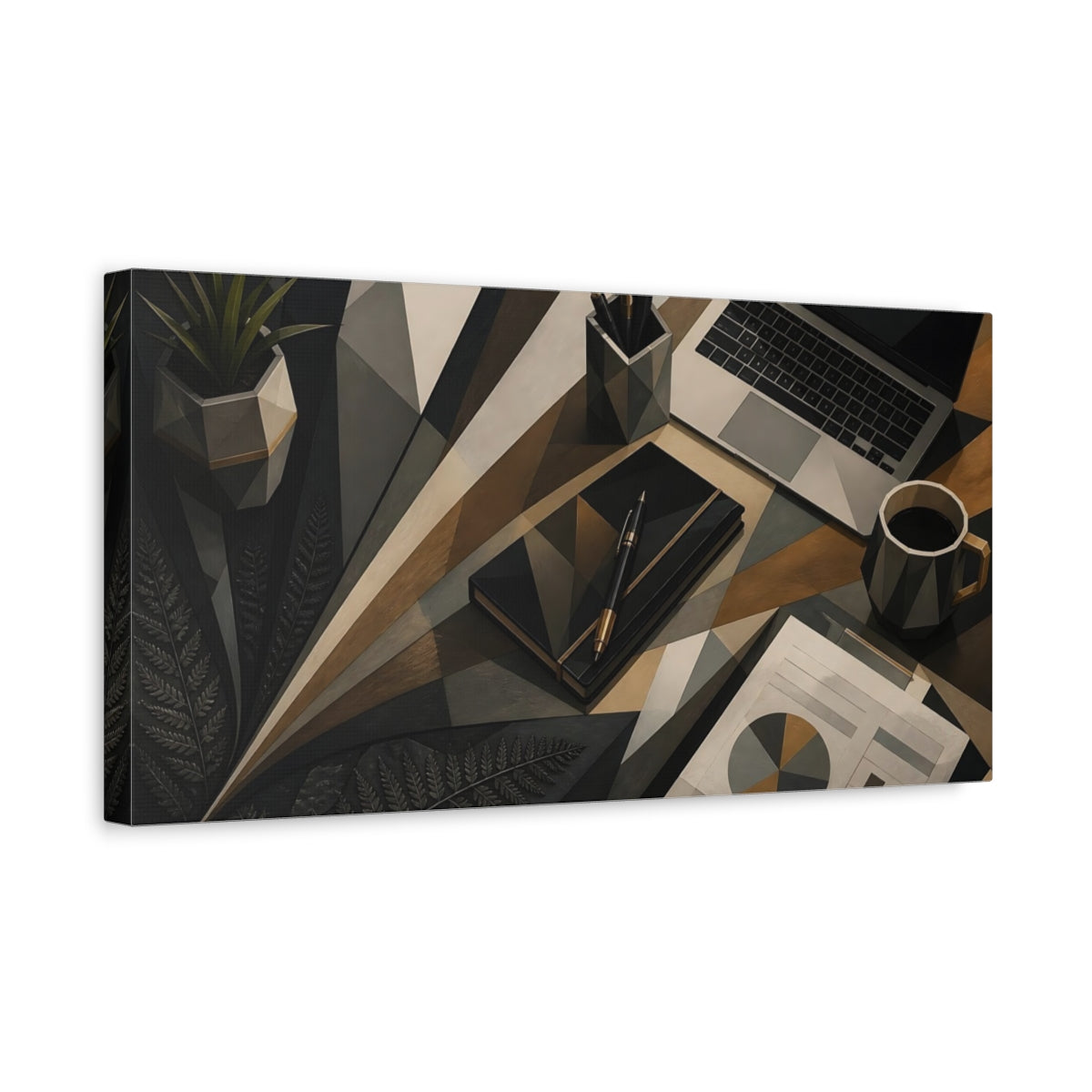 Side Mockup 3. Geometric Desk Workspace shown as canvas print