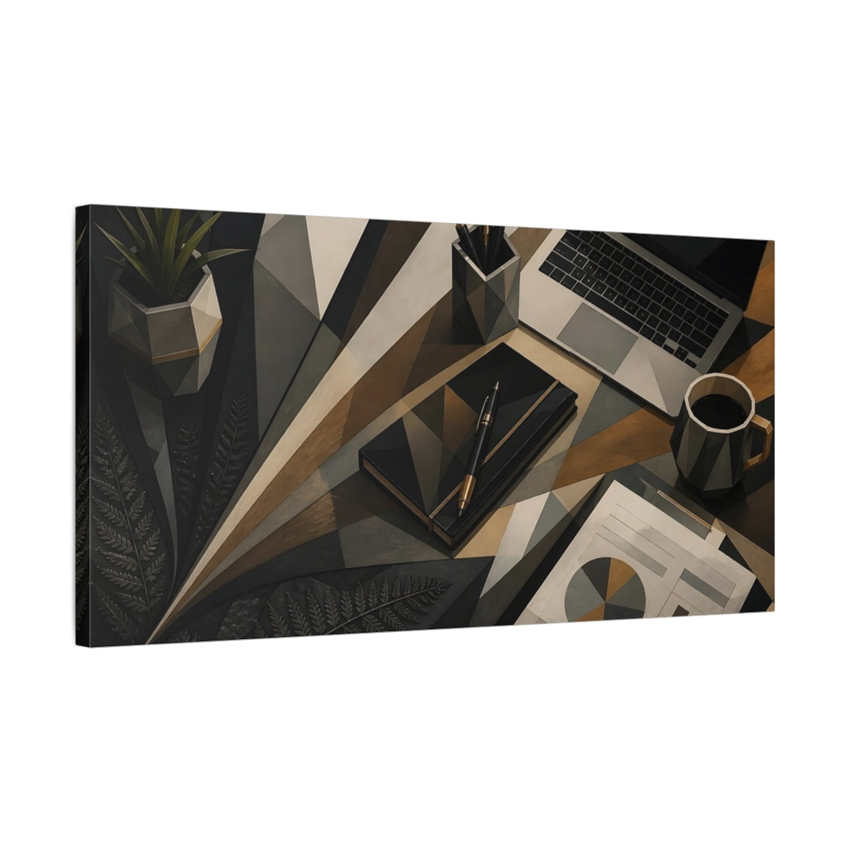 Side Mockup 1. Geometric Desk Workspace shown as canvas print