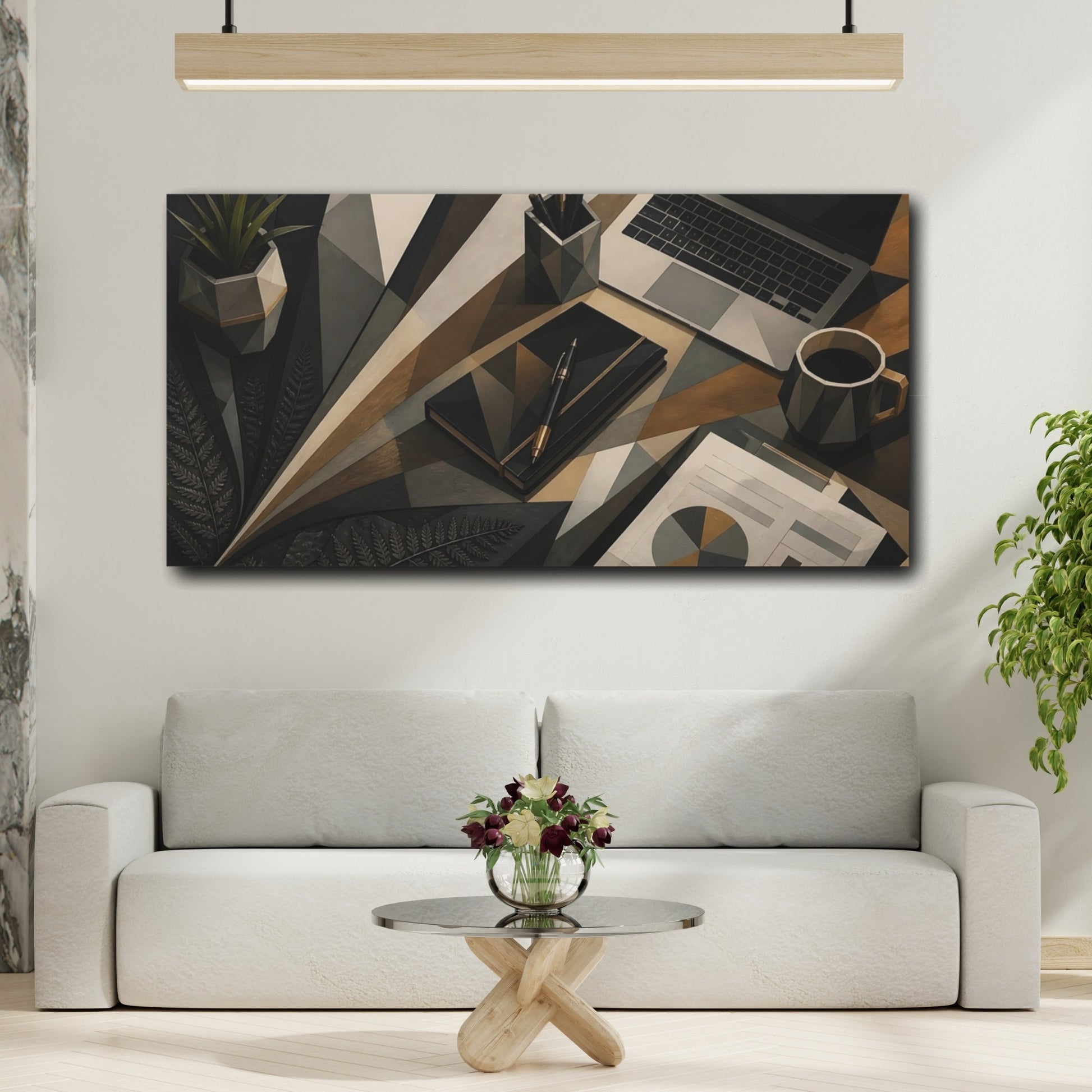 Mockup 2. Geometric Desk Workspace shown as canvas print