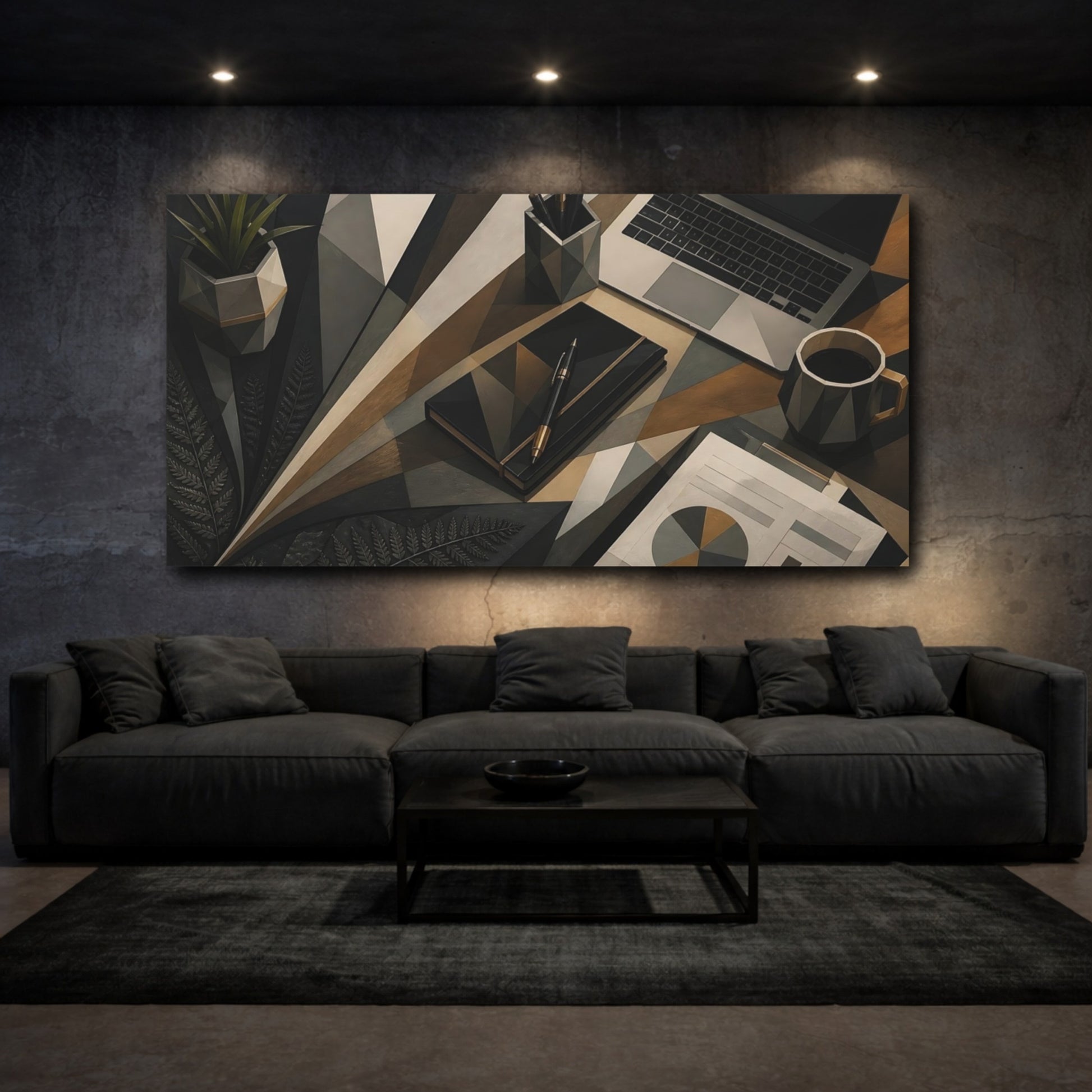 Mockup 3. Geometric Desk Workspace shown as canvas print