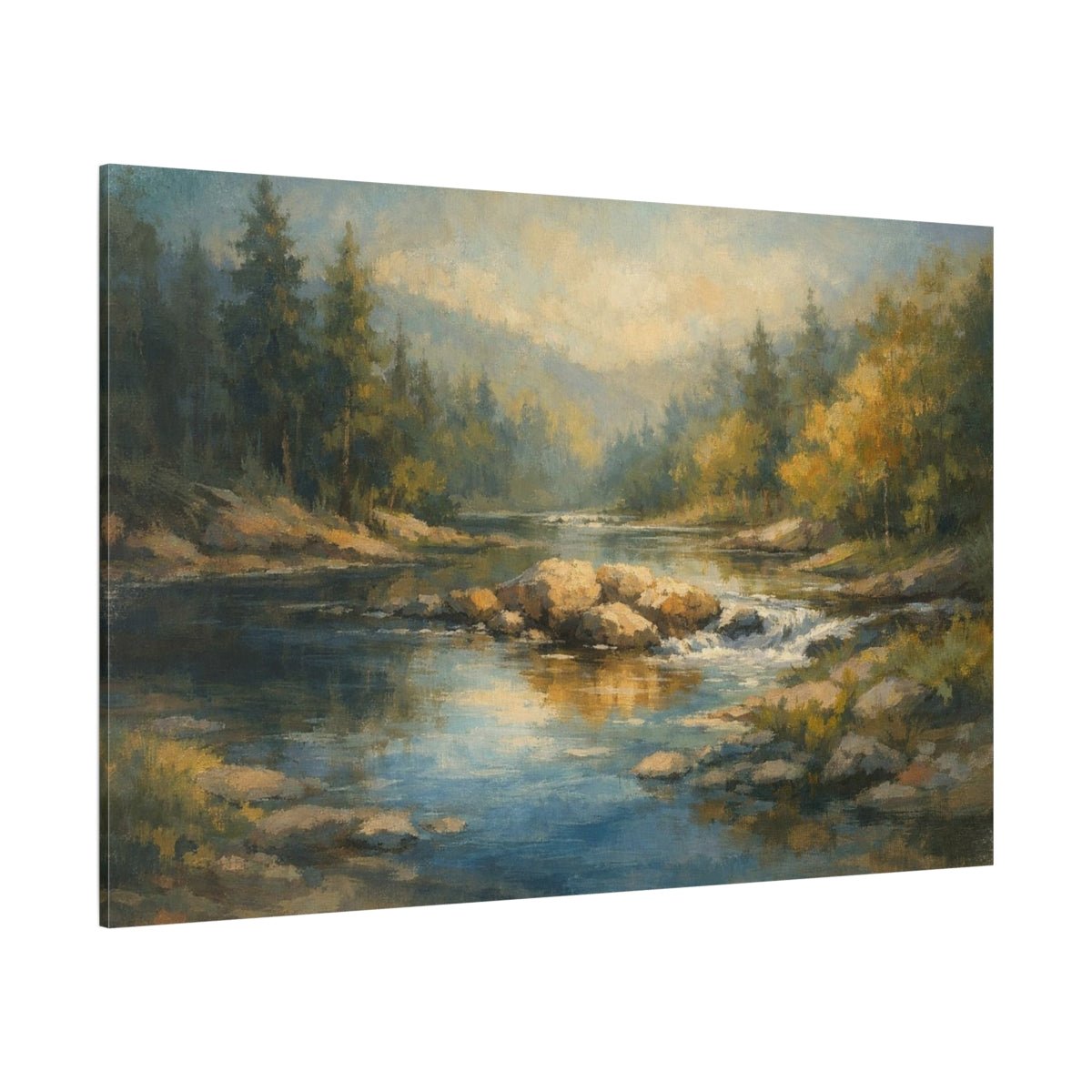 Geometric Forest River Nature - Canvas Wall Art Print - YesArtYes