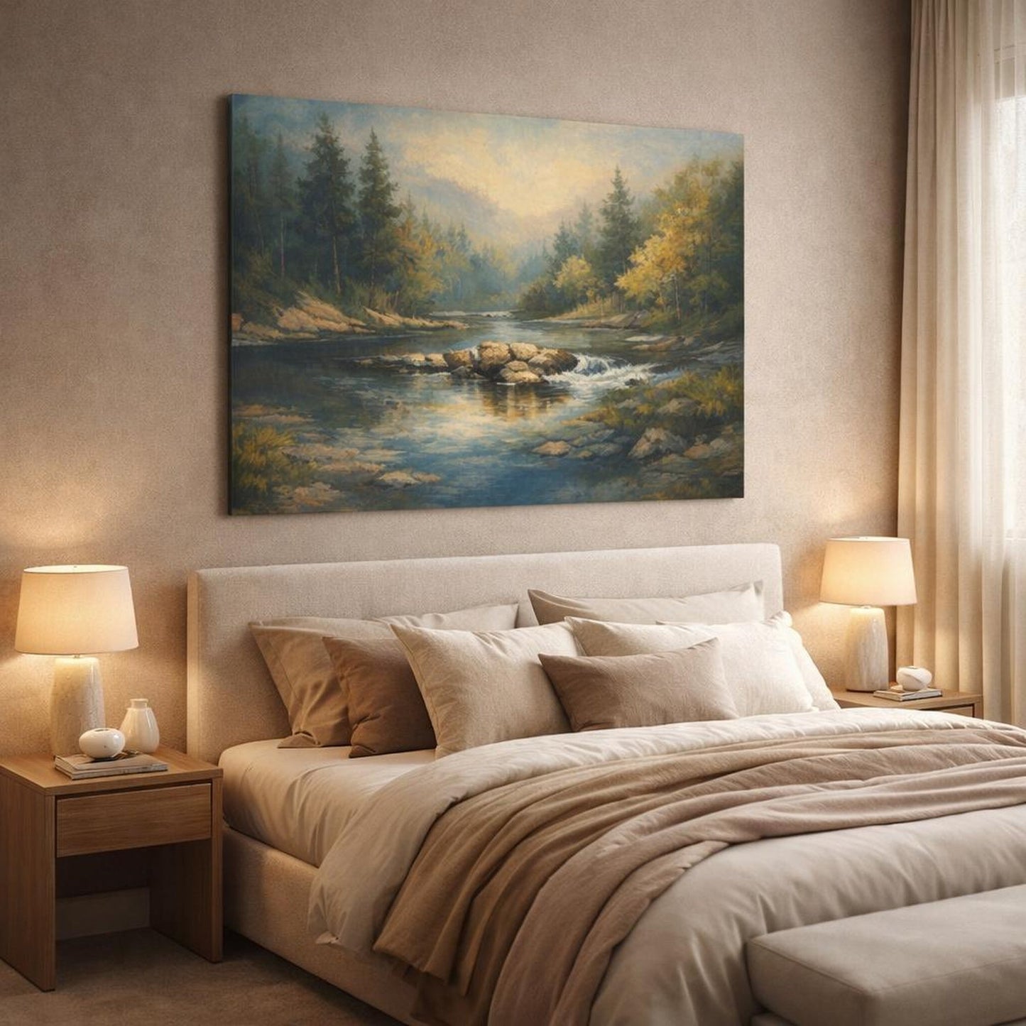 Geometric Forest River Nature - Canvas Wall Art Print - YesArtYes