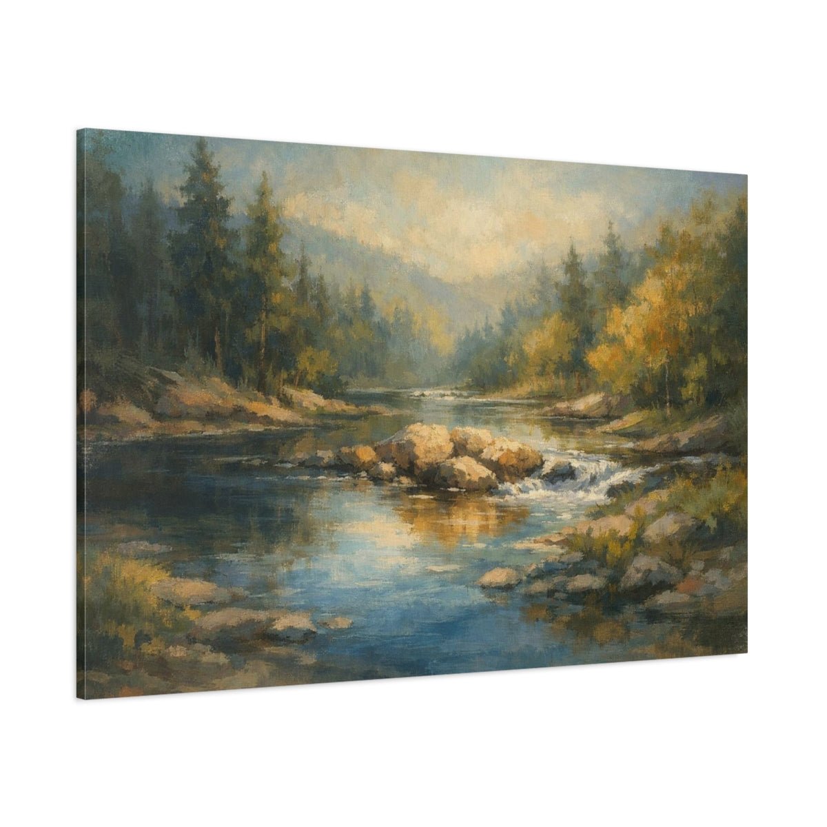 Geometric Forest River Nature - Canvas Wall Art Print - YesArtYes