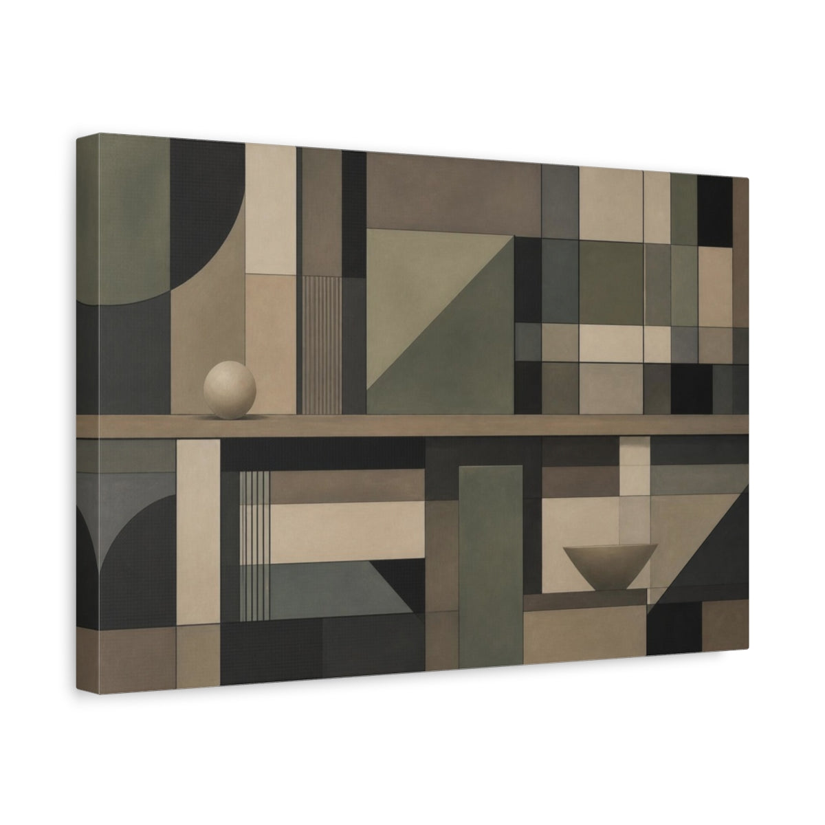 Side Mockup 4. Geometric Grid With Sphere shown as canvas print