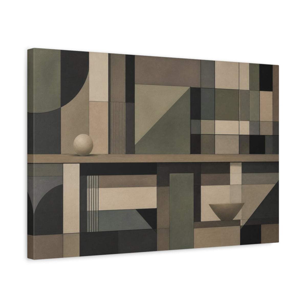 Side Mockup 3. Geometric Grid With Sphere shown as canvas print