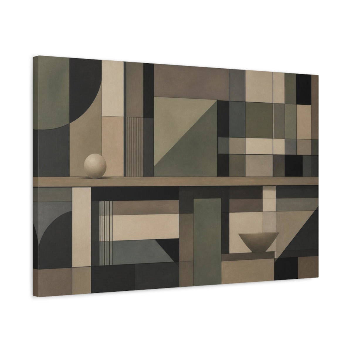 Side Mockup 2. Geometric Grid With Sphere shown as canvas print