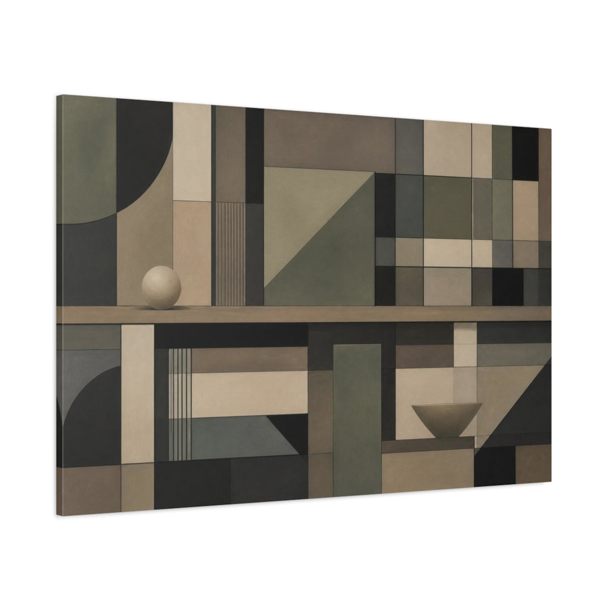 Side Mockup 1. Geometric Grid With Sphere shown as canvas print