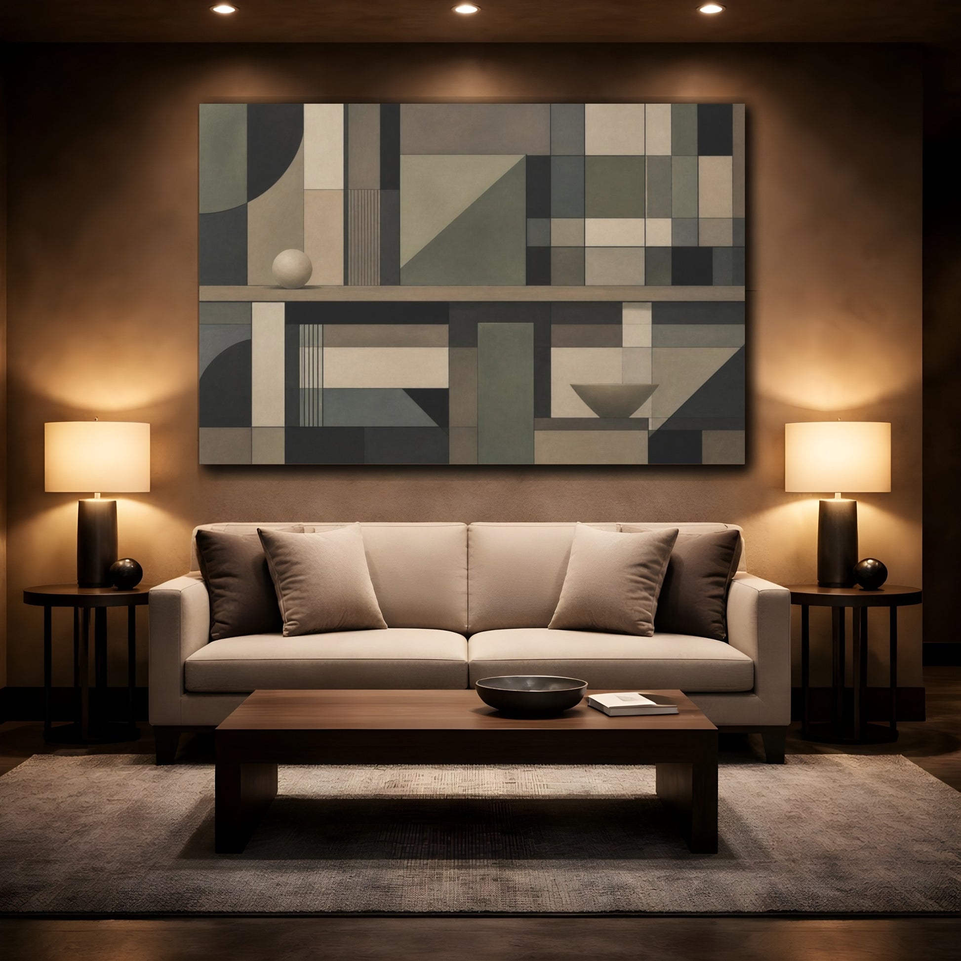 Mockup 2. Geometric Grid With Sphere shown as canvas print
