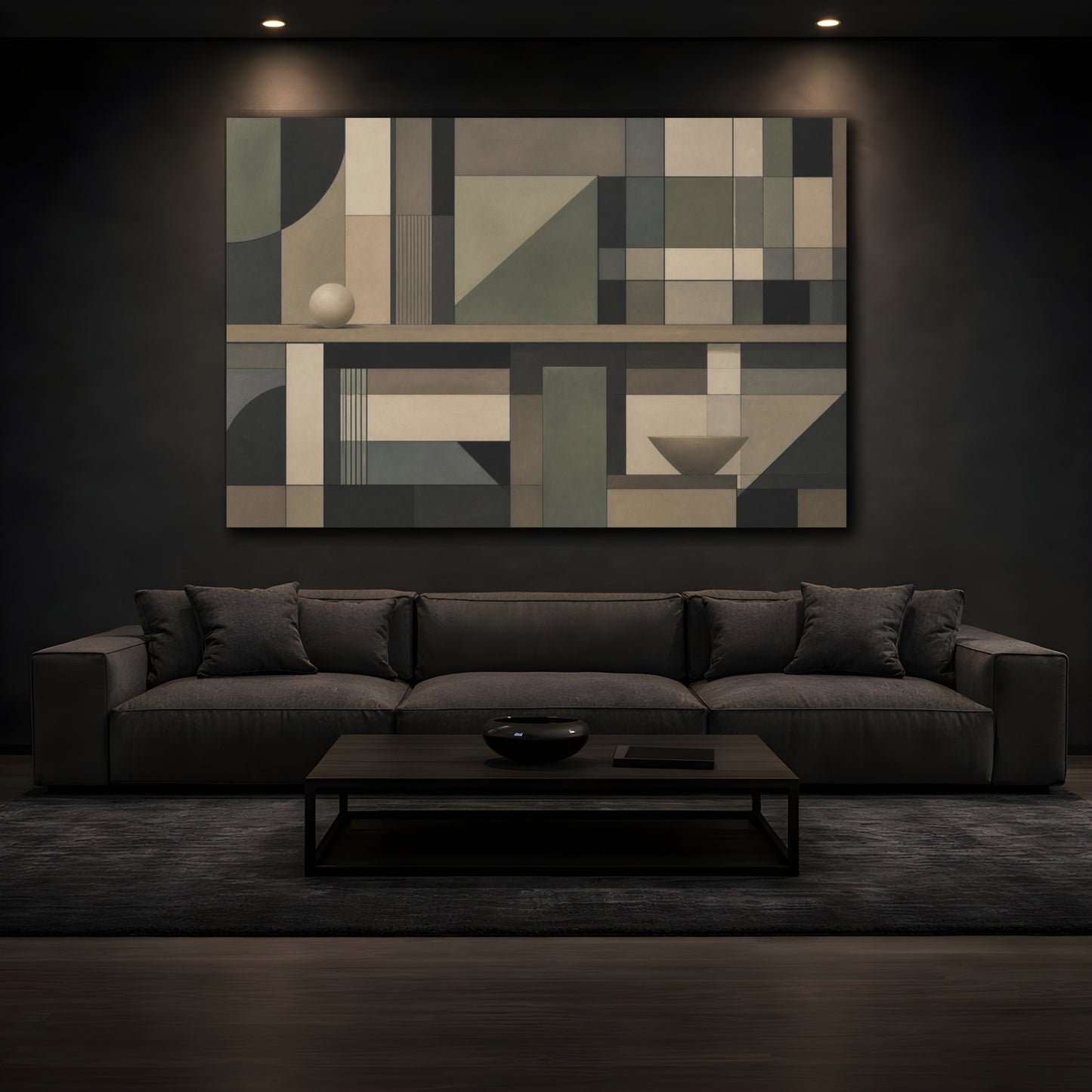 Mockup 3. Geometric Grid With Sphere shown as canvas print