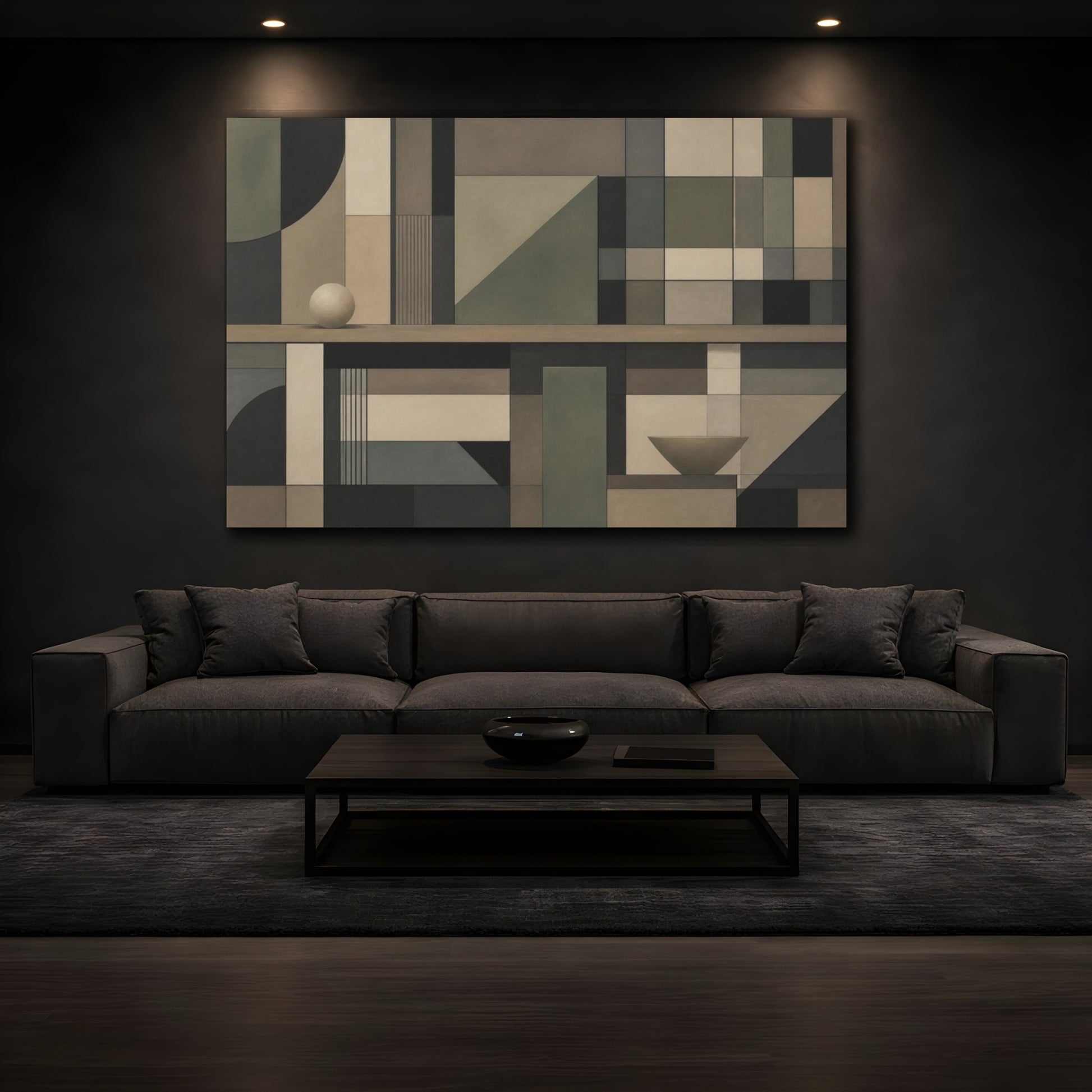 Mockup 3. Geometric Grid With Sphere shown as canvas print