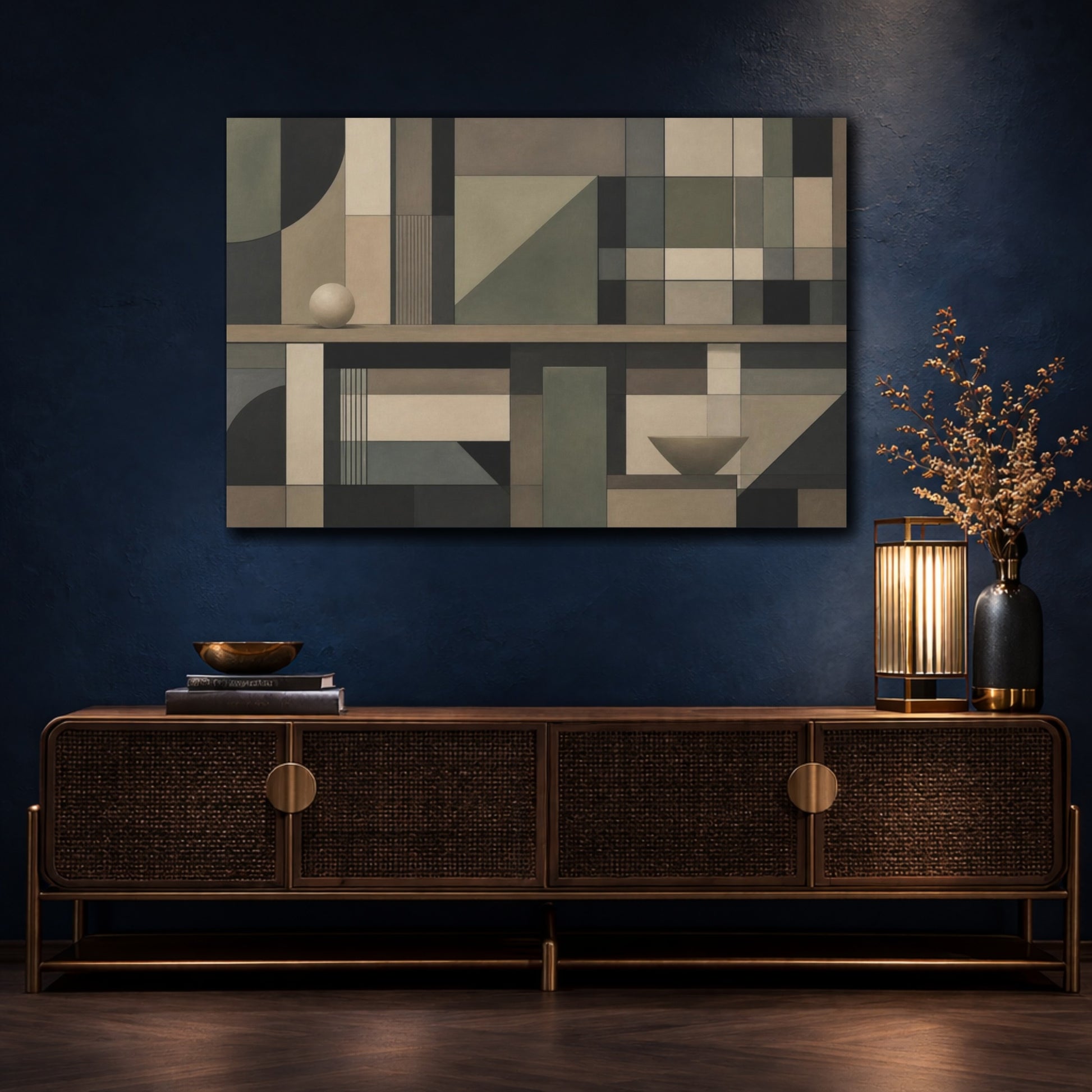 Mockup 4. Geometric Grid With Sphere shown as canvas print