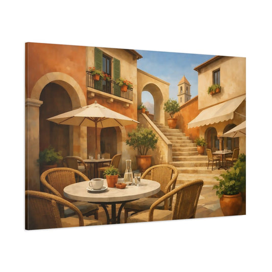 Geometric Italian Courtyard Cafe Tuscan Village Vintage - Canvas Wall Art Print - YesArtYes