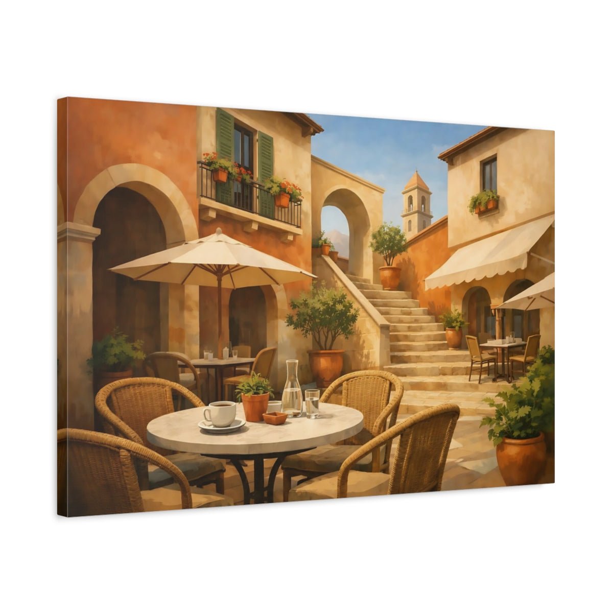 Geometric Italian Courtyard Cafe Tuscan Village Vintage - Canvas Wall Art Print - YesArtYes