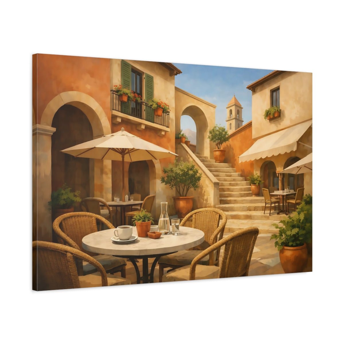 Geometric Italian Courtyard Cafe Tuscan Village Vintage - Canvas Wall Art Print - YesArtYes