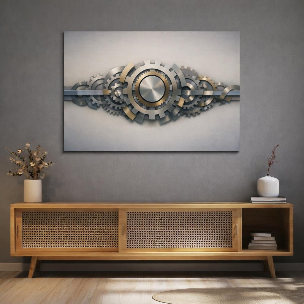 Geometric Metal Gear Wall Abstract - Canvas Wall Art Print - YesArtYes