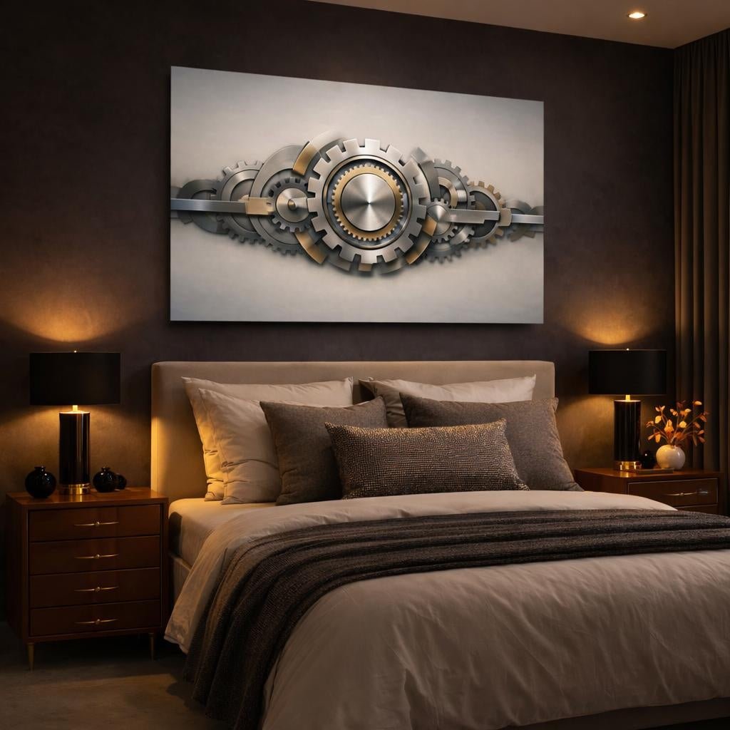 Geometric Metal Gear Wall Abstract - Canvas Wall Art Print - YesArtYes