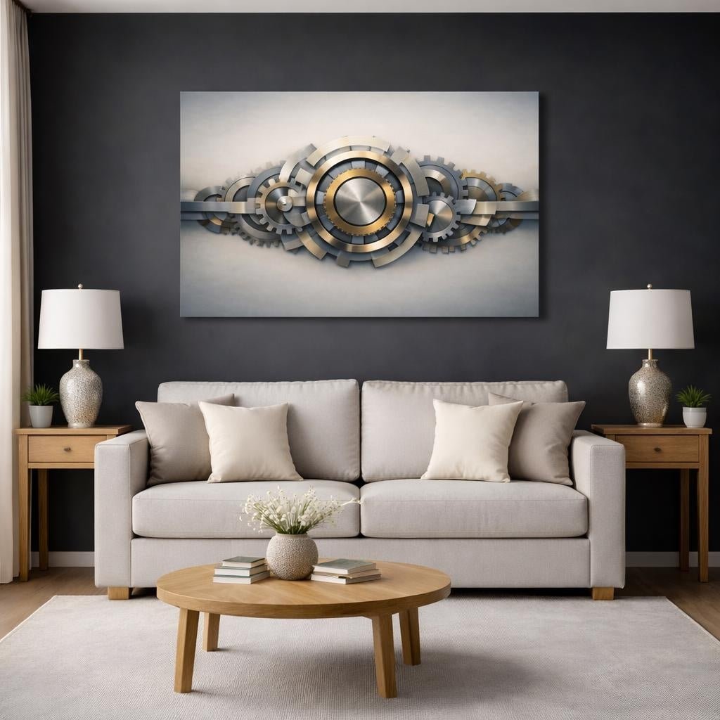 Geometric Metal Gear Wall Abstract - Canvas Wall Art Print - YesArtYes