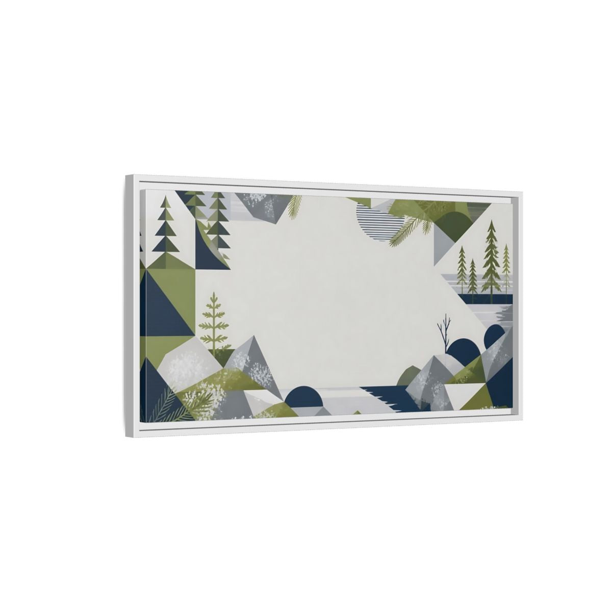 Side Mockup 1. Geometric Mountain Landscape shown as framed canvas print