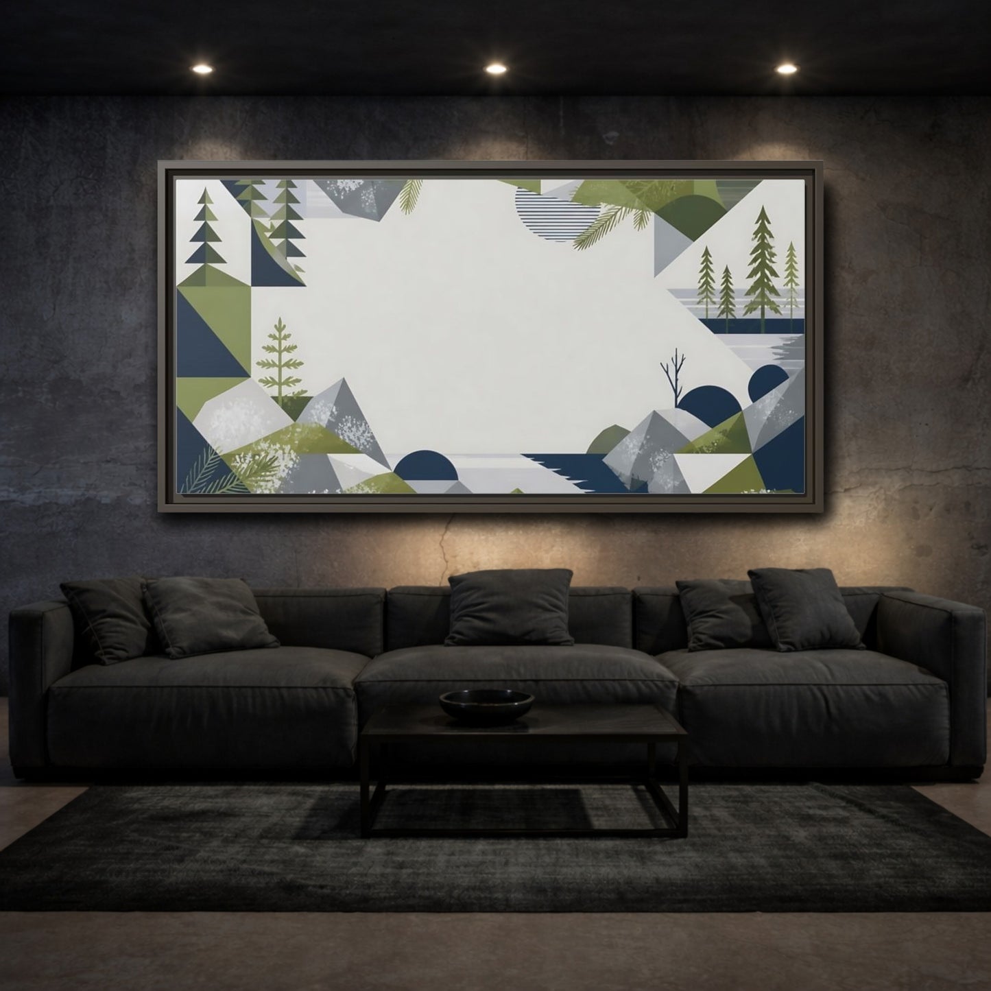 Mockup 3. Geometric Mountain Landscape shown as framed canvas print
