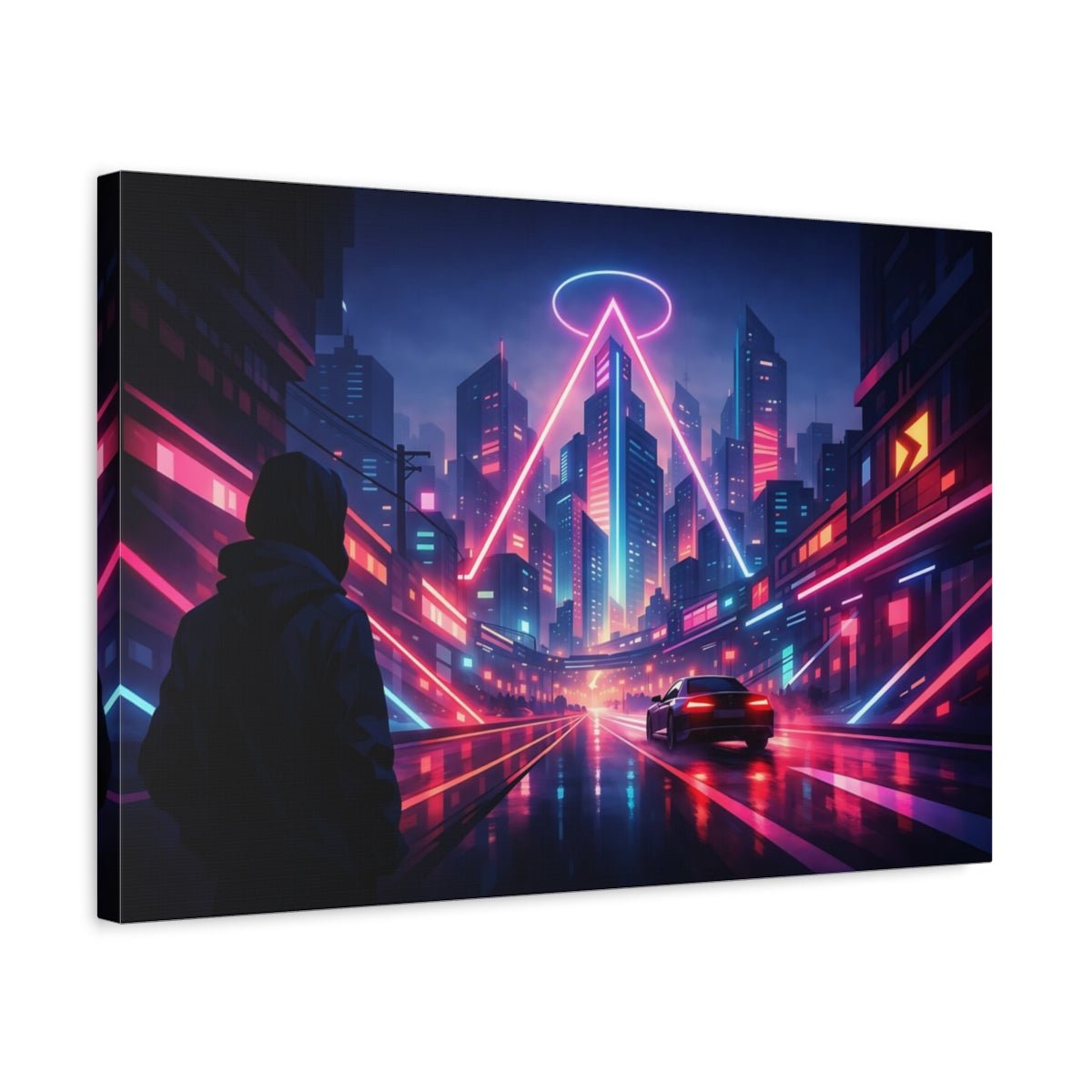 Geometric Neon City Street Science Fiction - Canvas Wall Art Print - YesArtYes