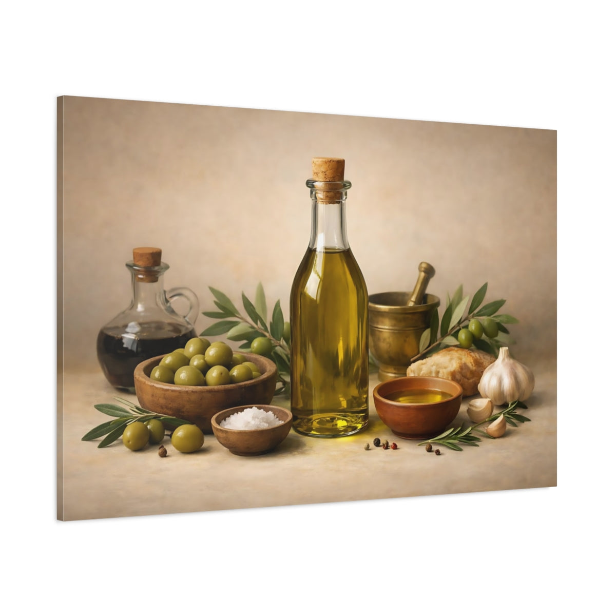 Geometric Olive Oil shown as stretched canvas wall art