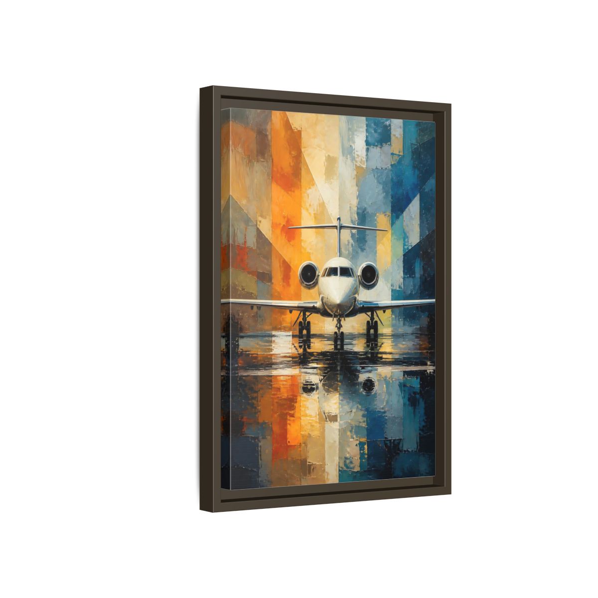 Side Mockup 5. Geometric Private Jet shown as framed canvas print