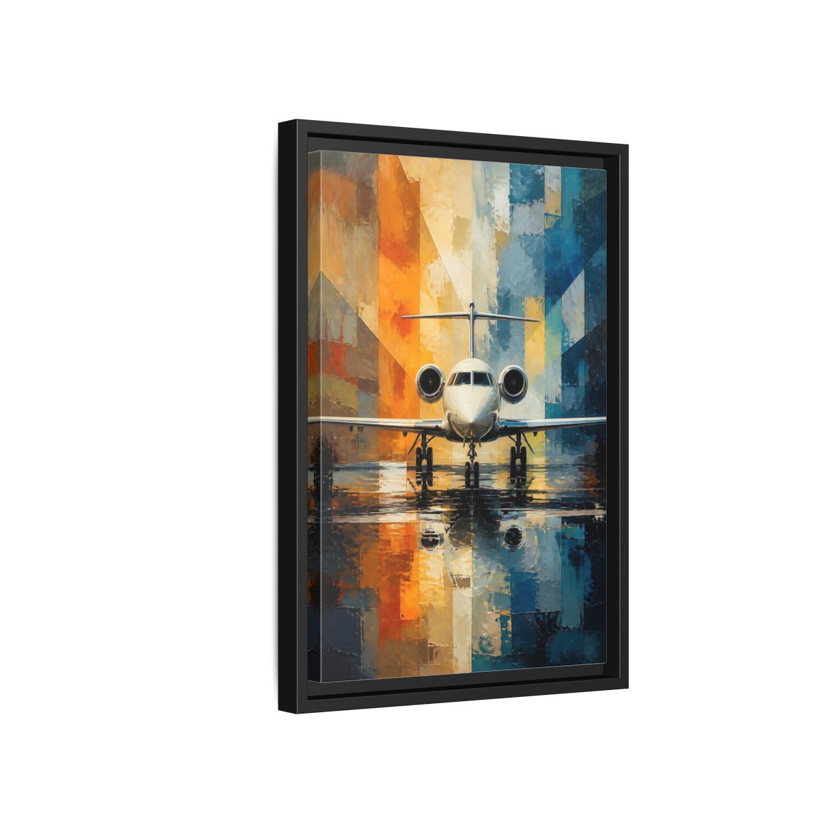 Side Mockup 6. Geometric Private Jet shown as framed canvas print