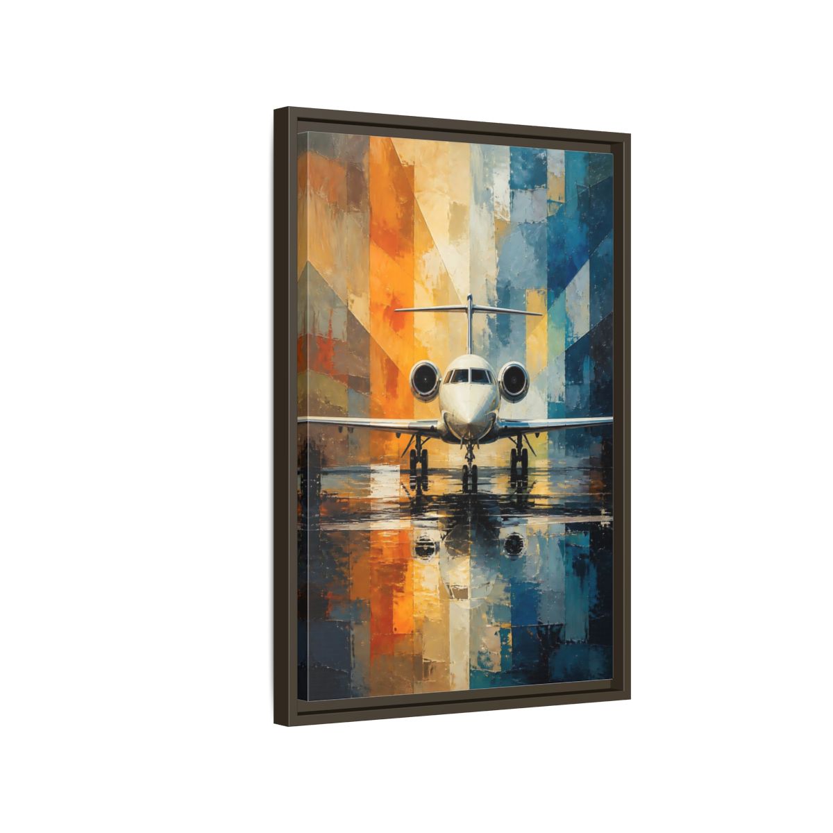 Side Mockup 2. Geometric Private Jet shown as framed canvas print