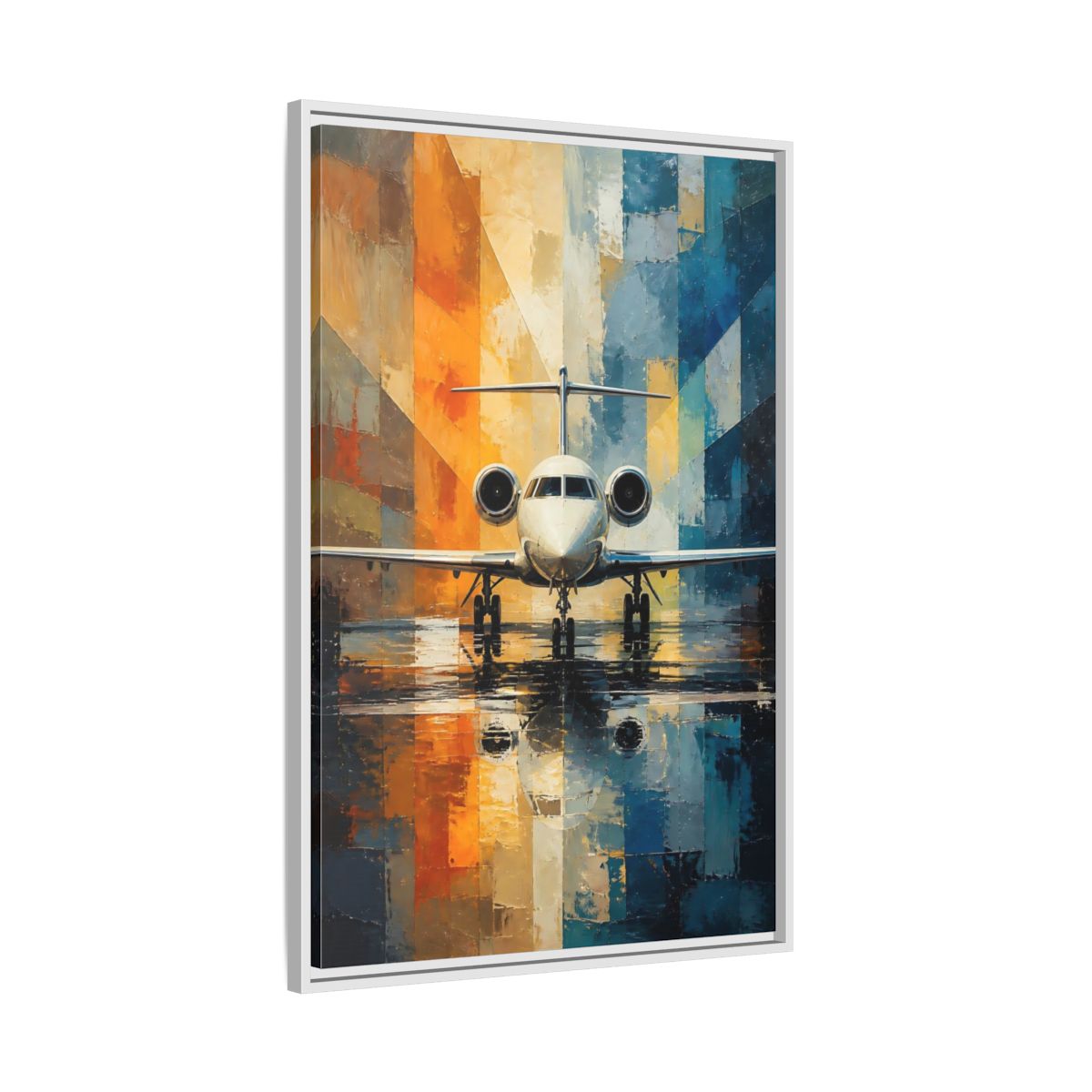 Side Mockup 9. Geometric Private Jet shown as framed canvas print