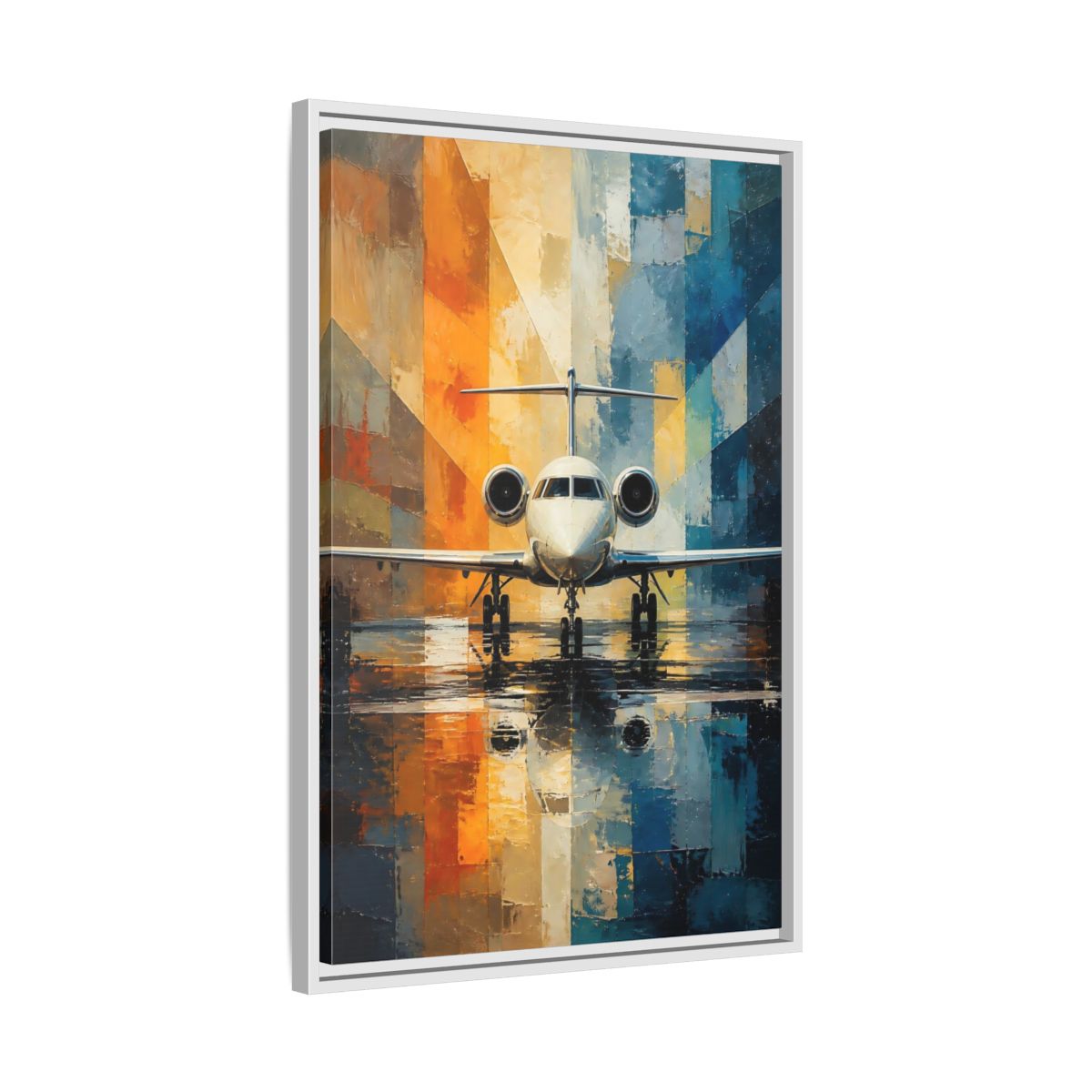 Side Mockup 10. Geometric Private Jet shown as framed canvas print