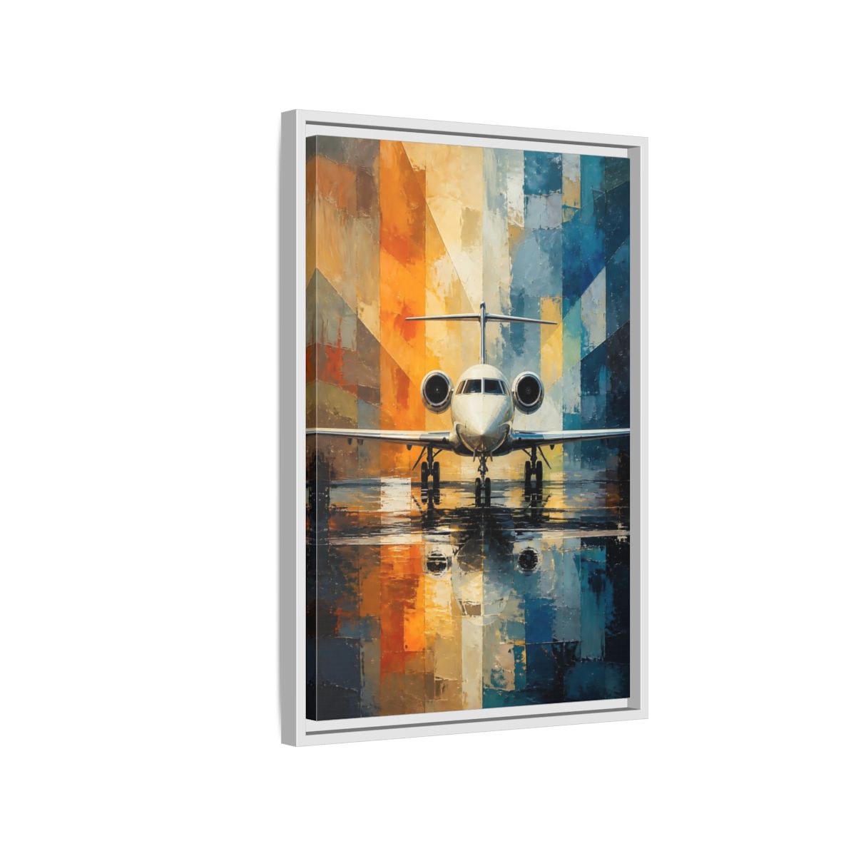 Side Mockup 1. Geometric Private Jet shown as framed canvas print