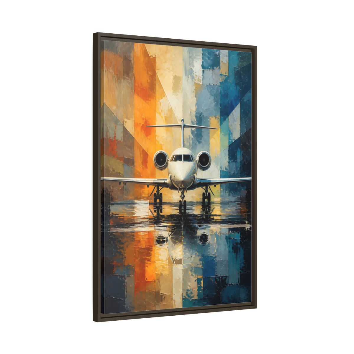Main Mockup. Geometric Private Jet shown as framed canvas print