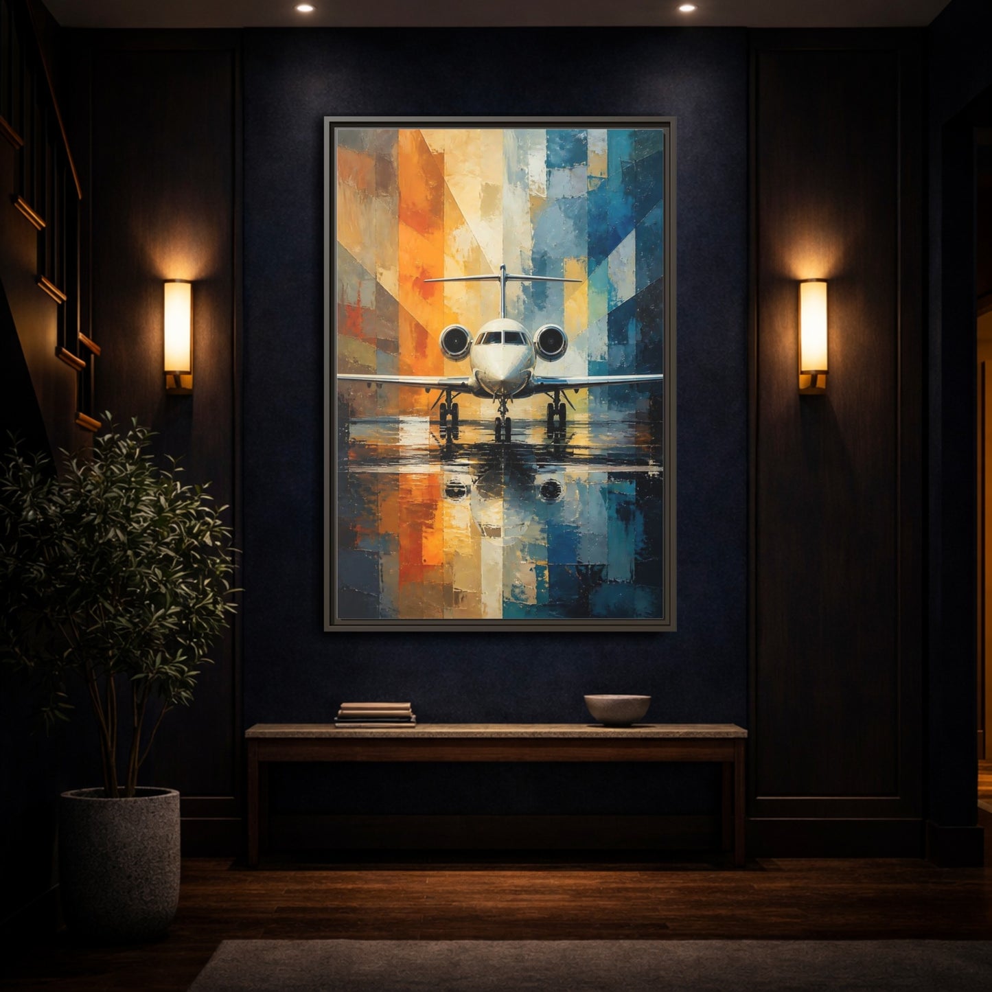 Mockup 4. Geometric Private Jet shown as framed canvas print