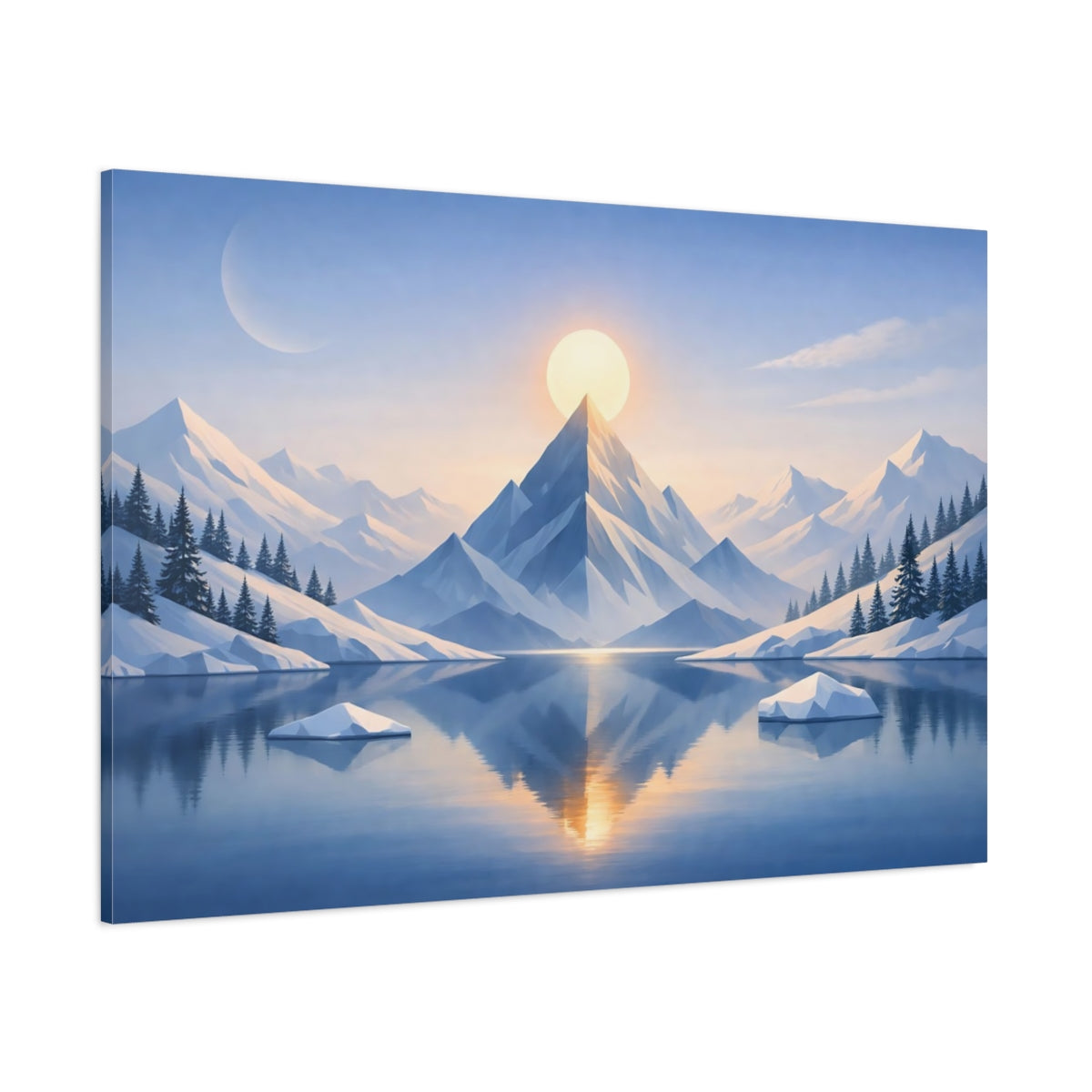 Geometric Winter Mountains shown as stretched canvas wall art